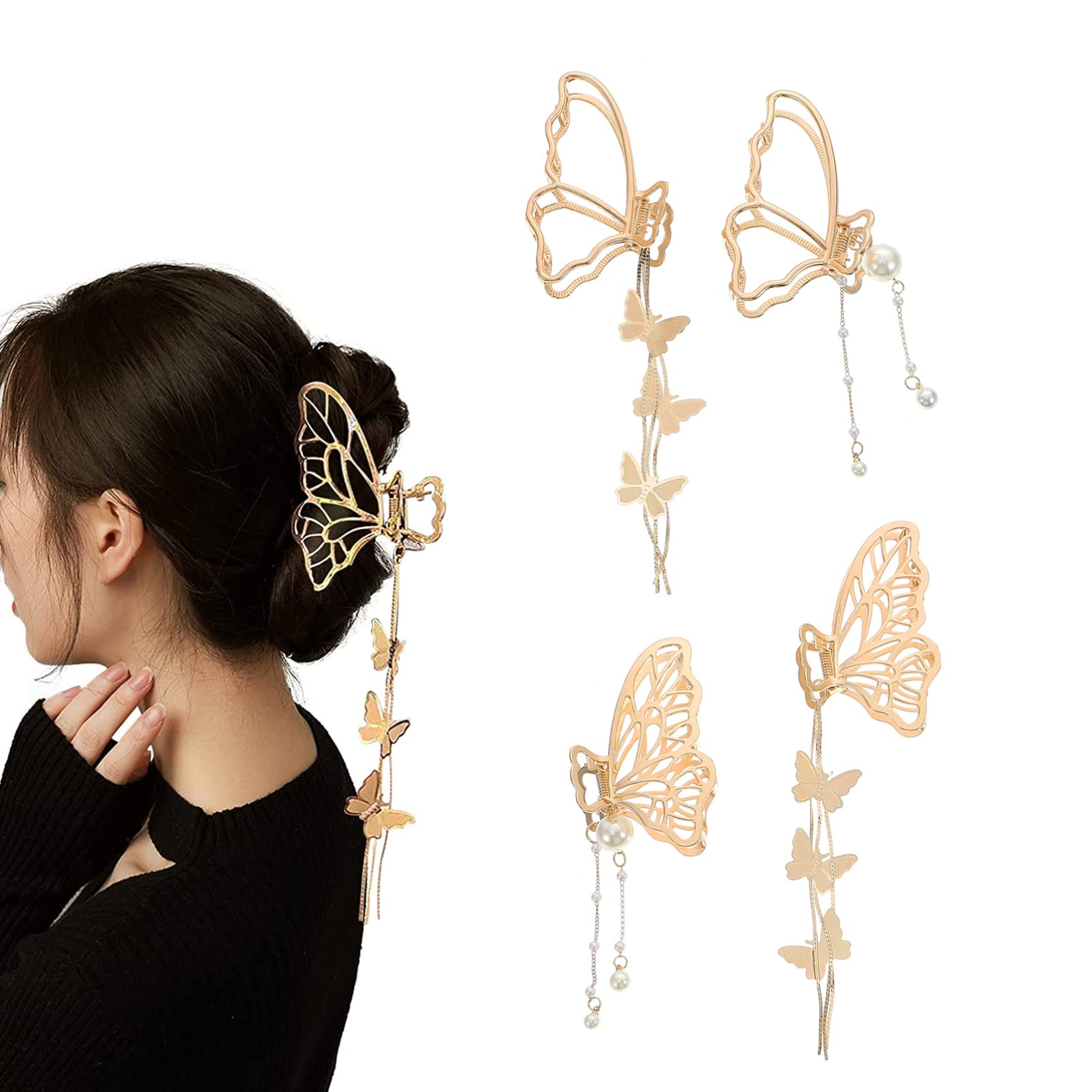 KALLORY Gold Butterfly Hair Clips for Women & Girls - 4PCS Hair Styling Accessories for Thick Hair, Perfect for Weddings, Parties & Everyday Use