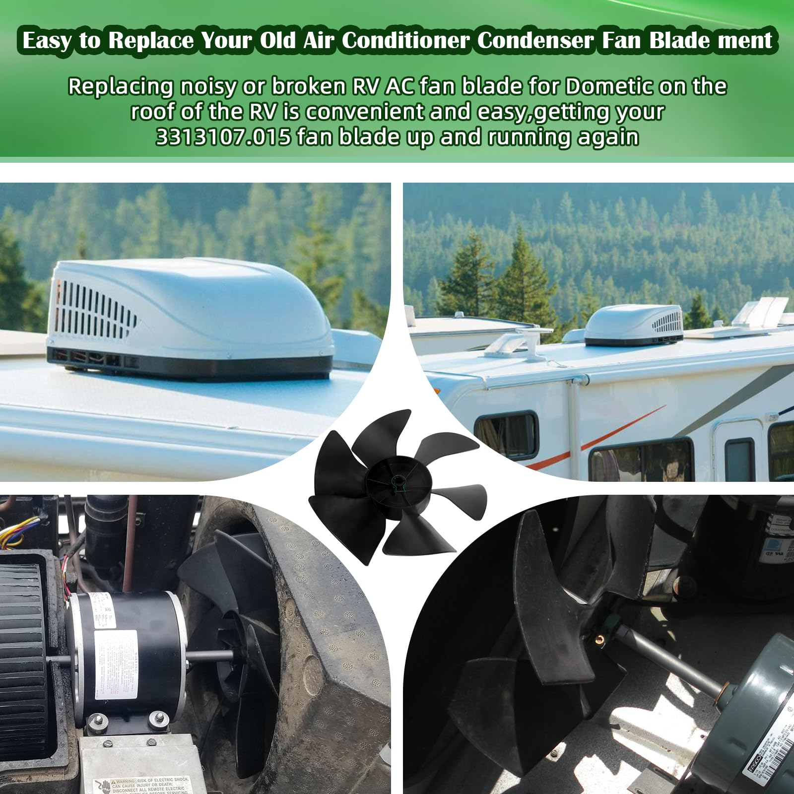3313107.015 AC Fan Blade Replacement for Dometic Brisk Air & Duo-Therm AC Series - Compatible with Dometic 3107914.008 RV Air Conditioner Condenser Fan - Perfect for RV, Camper & Mobile Home Cooling Systems