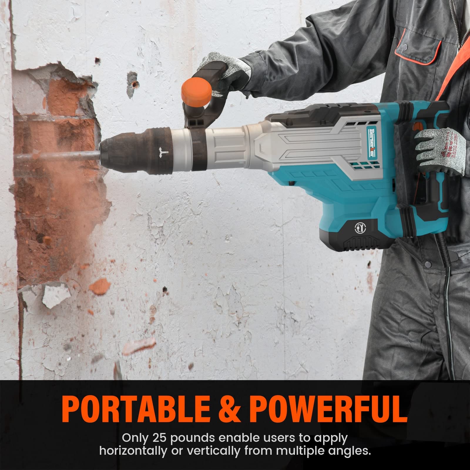 1700W 25-Pound SDS-Max Demolition Jack Hammer - 14-Amp Corded Electric Heavy Duty Concrete Breaker with Flat Chisel & Bull Point Chisel - Ideal for Demolishing Concrete, Pavement, Rocks - Includes Carrying Case