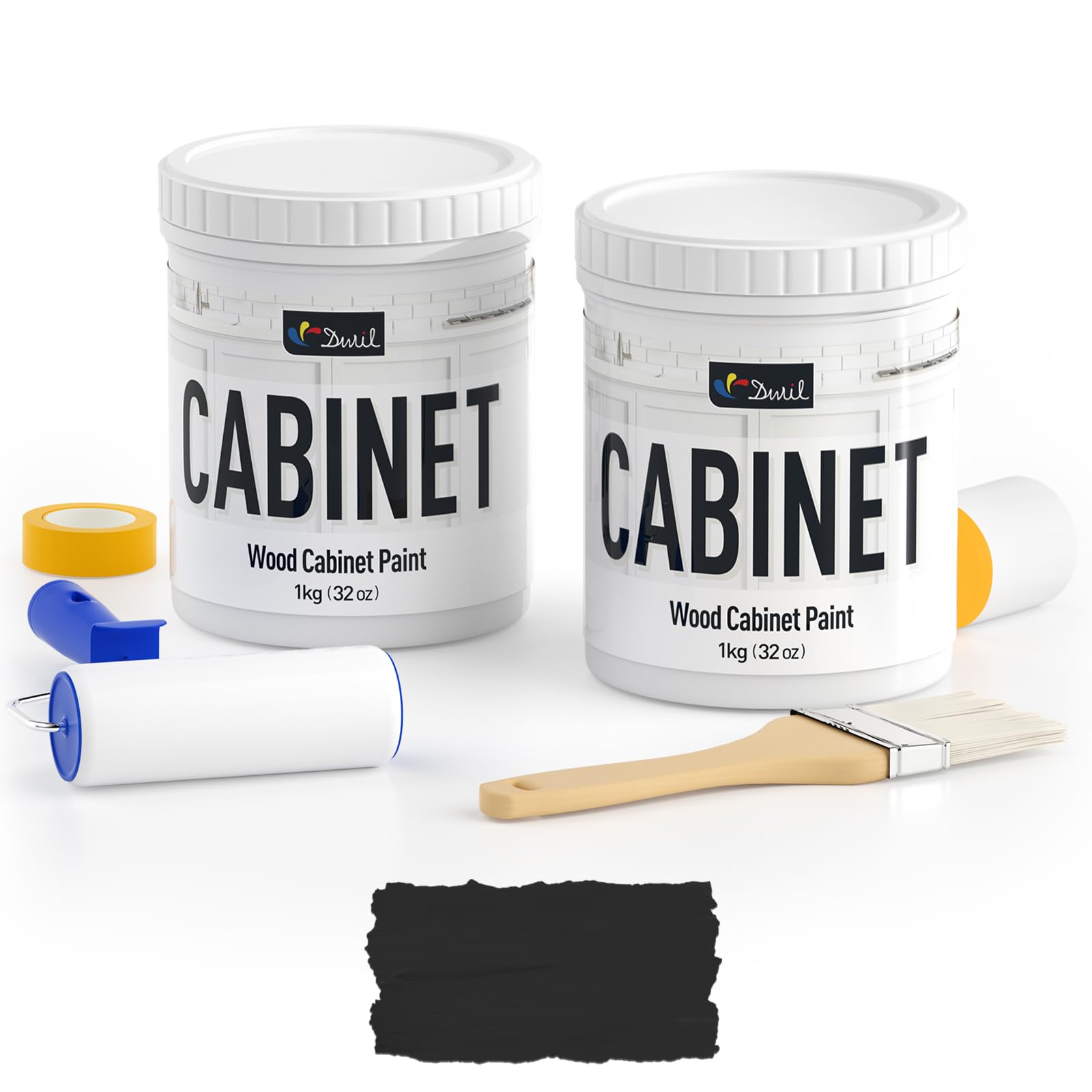 DWIL Cabinet Paint All Match - 64 OZ Black | Waterproof, No Sanding, Low Odor Paint | Kitchen & Bathroom Cabinet Makeover Kit | Perfect for DIY Home Renovation & Furniture Refinishing