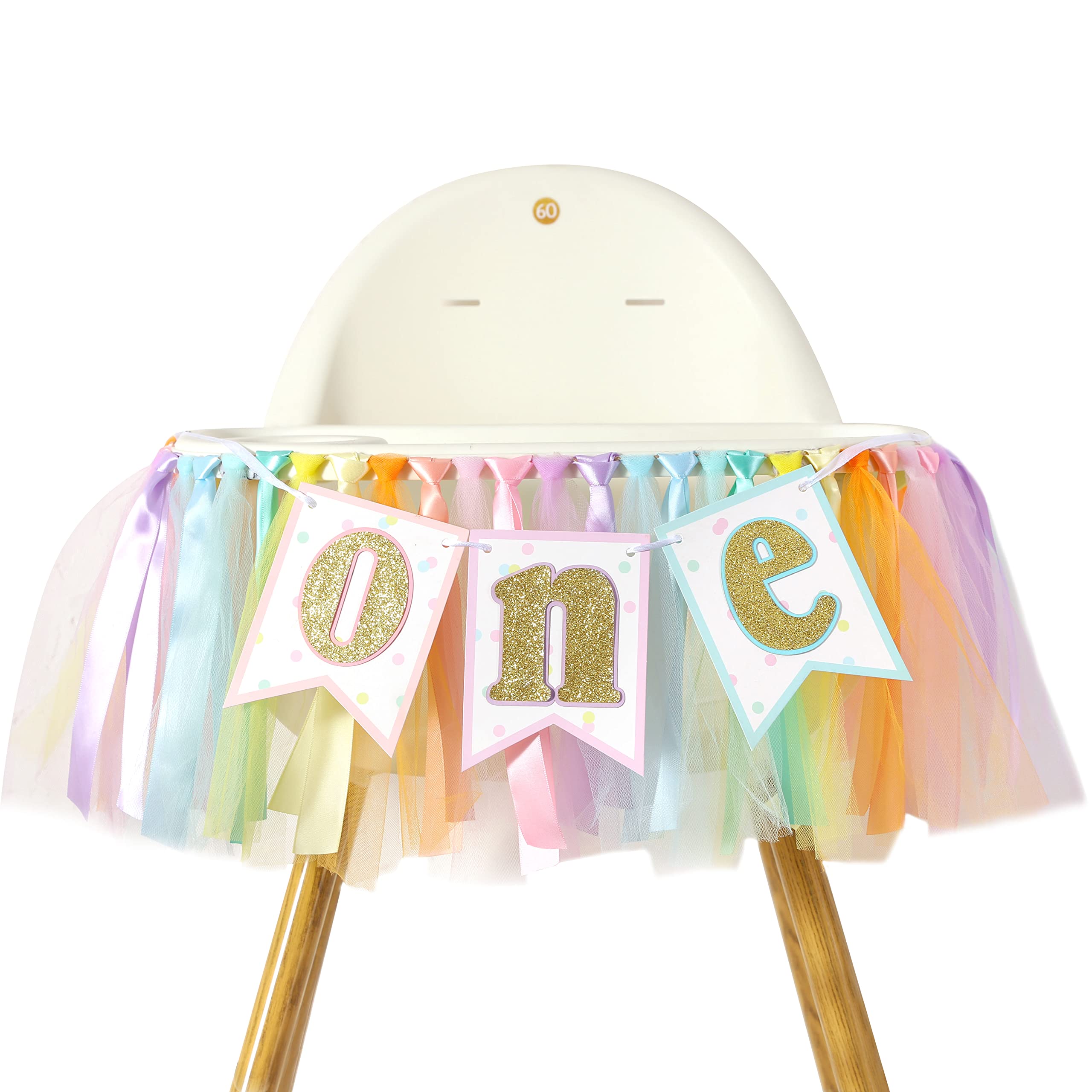 Rainbow High Chair Banner for 1st Birthday - Girl's First Birthday Tutu Banner, Ice Cream Party Decorations, Baby Shower & Birthday Party Supplies - Perfect for Cake Smash Photos, Highchair Decor, and Rainbow-Themed Celebrations