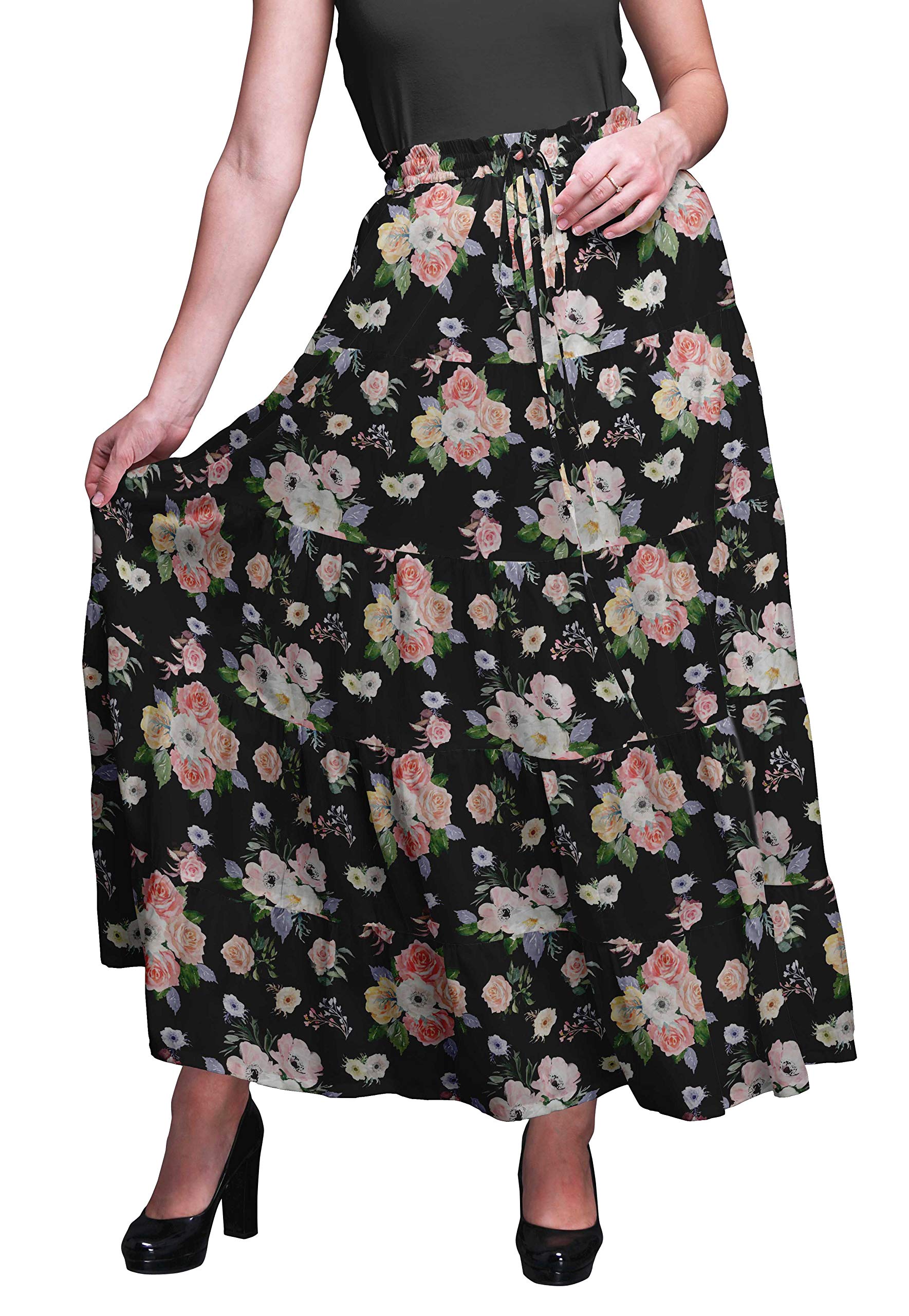 Bimba Printed Long 5-Tier Cotton Skirt for Women | Boho Maxi Skirt | Perfect for Beach, Festival & Summer Outfits