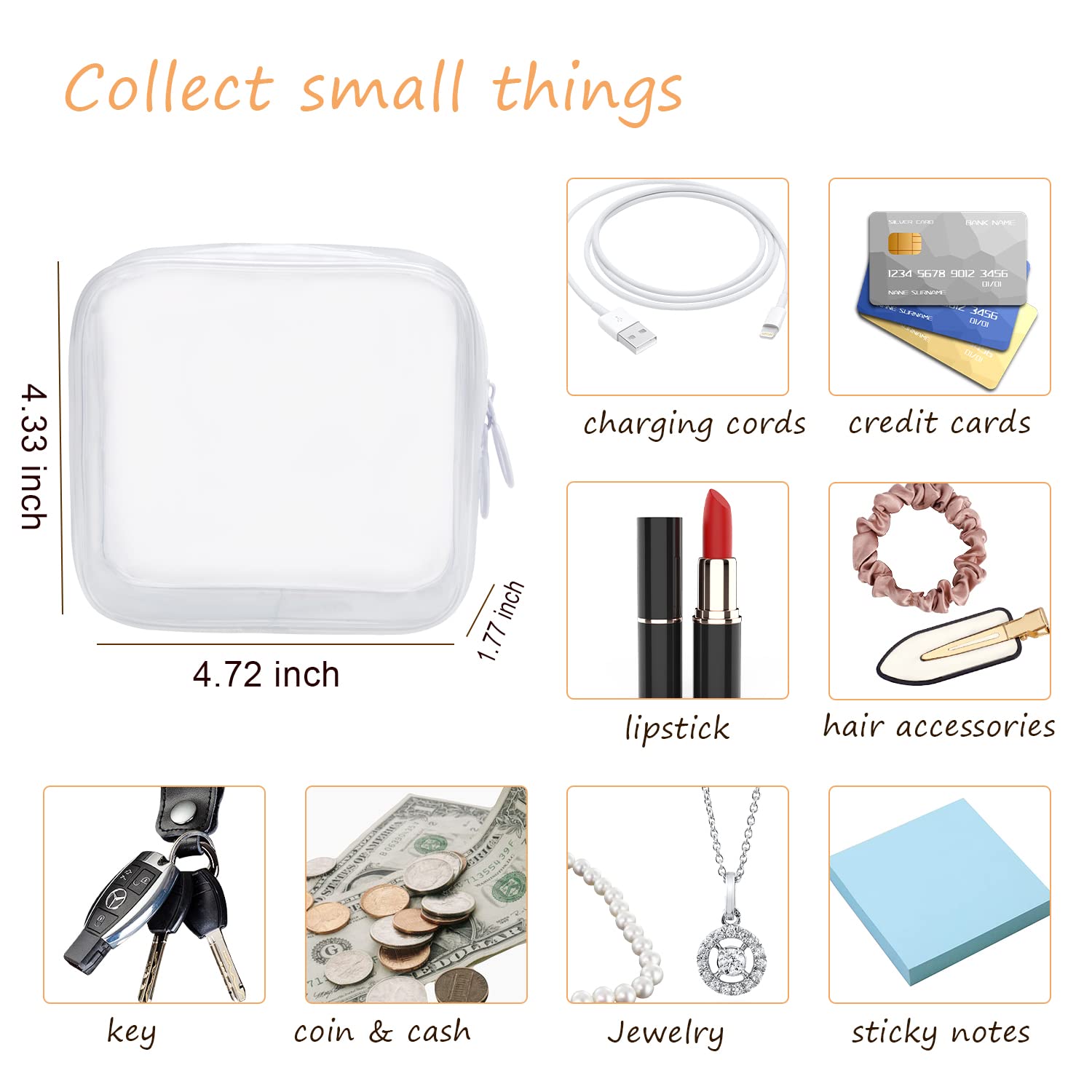 LYroo 2 Pack Small Clear Makeup Bags - Mini Cosmetic Zipper Pouch for Women, Travel Essentials Organizer, Purse Accessories (Perfect for Toiletries, Jewelry & Small Items)