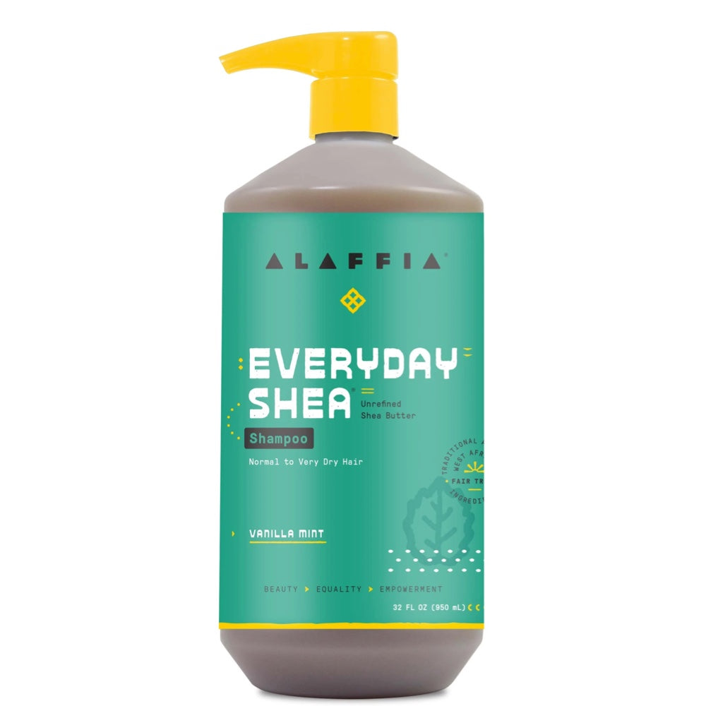 ALAFFIA Everyday Shea Shampoo - Vanilla Mint Scent 32oz (950ml) for Dry Hair - Natural & Organic Hair Care for Daily Use at Home or Salon