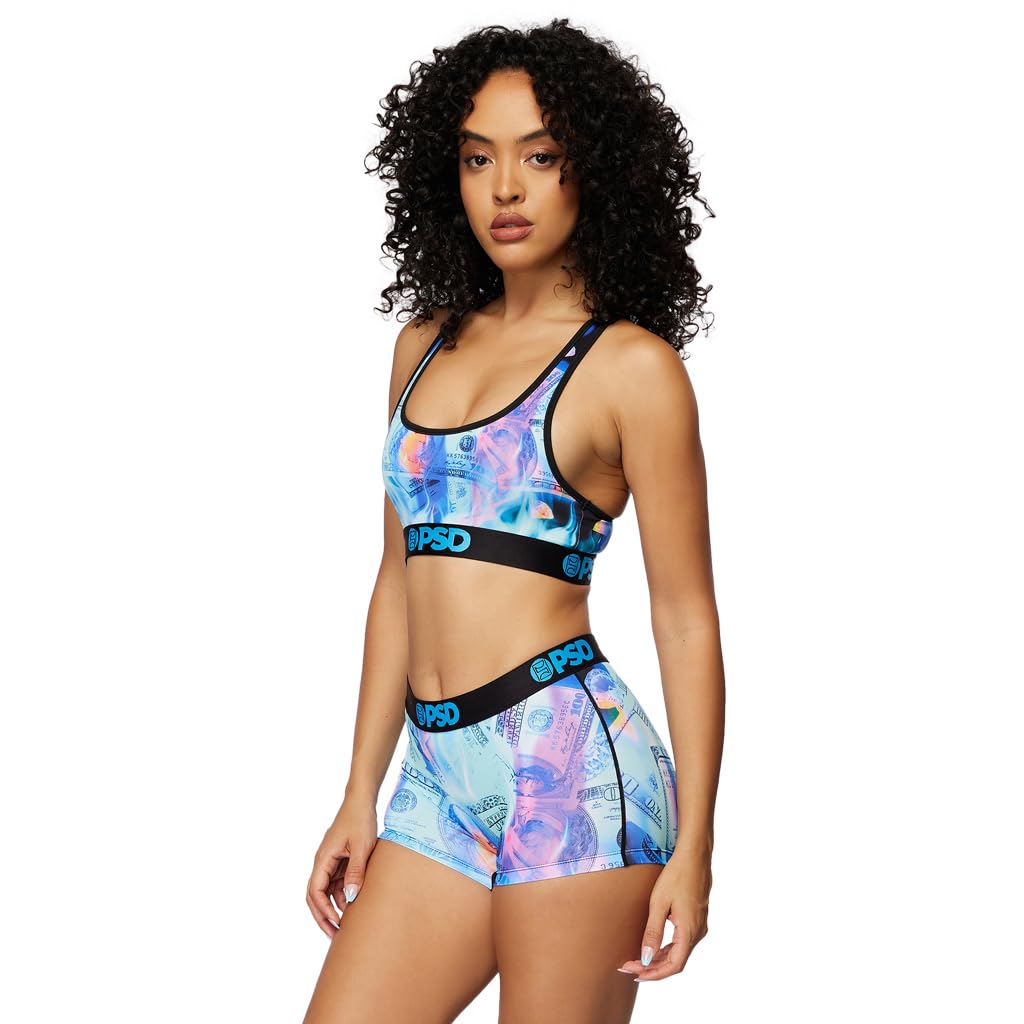 PSD Women's Money Print Sports Bra - Breathable Racerback Workout Top with Moisture-Wicking Microfiber Fabric for Yoga, Running & Gym