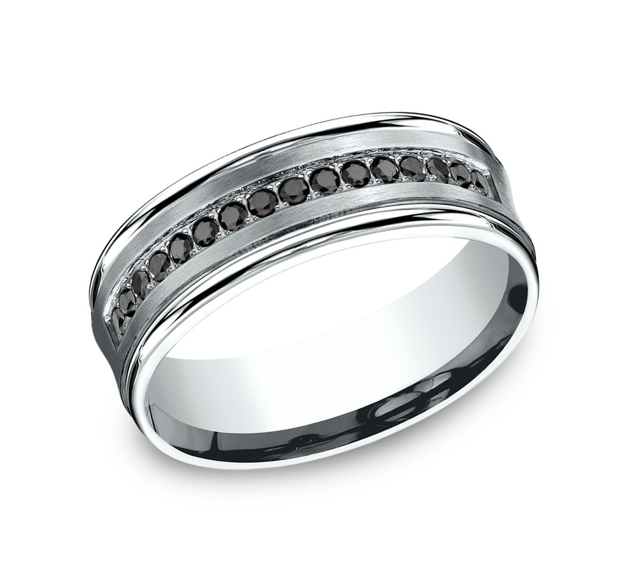 14K Gold Men's Black Diamond Ring 0.32 CTW Concave Comfort Fit Wedding Band - Perfect for Engagement, Anniversary & Special Occasions