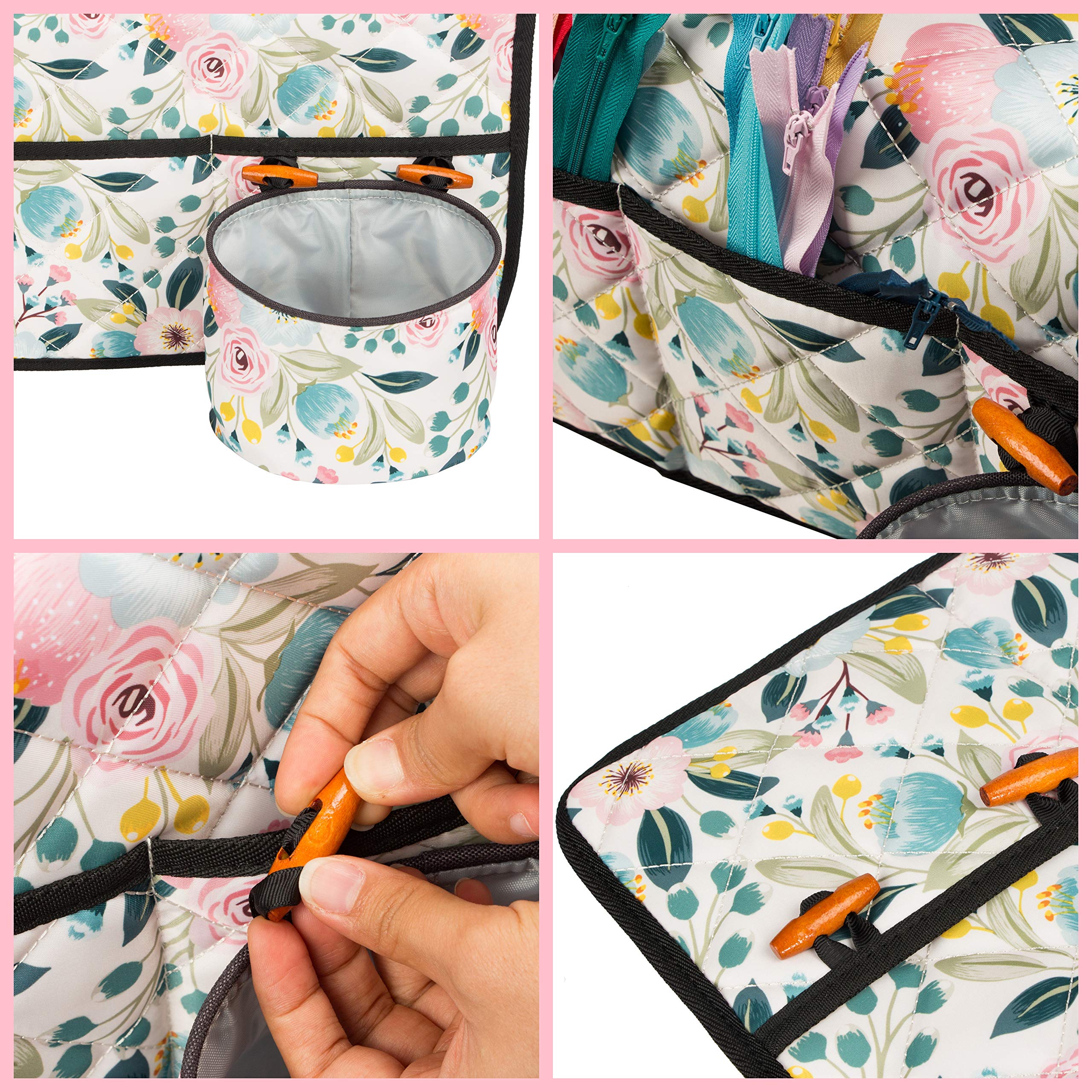 PACMAXI Water-Resistant Sewing Machine Pad with Storage Pockets - Floral Beige Sewing Table Mat for Organizing Threads, Needles & Accessories | Perfect for Quilting, Crafting & Home Sewing Projects