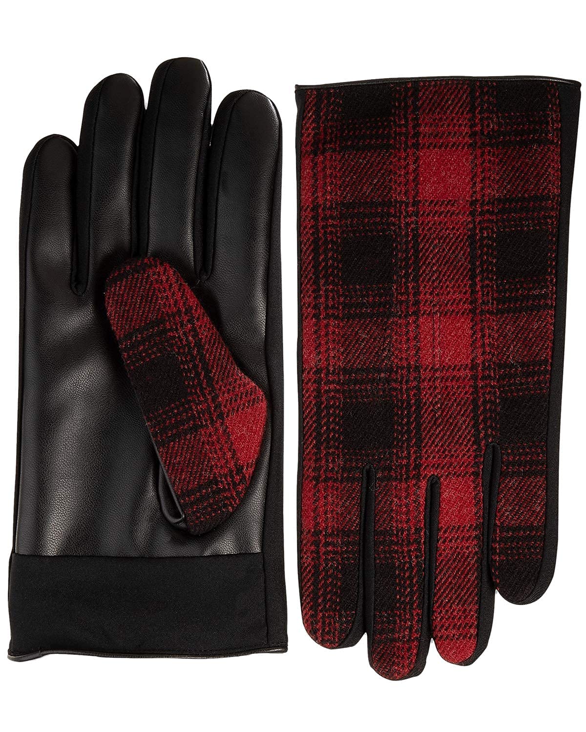 Isotoner Men's Sleek Heat Wool Blend Faux Leather Driving Gloves - Red, Medium - Warm Winter Gloves for Driving, Outdoor Activities & Cold Weather Protection