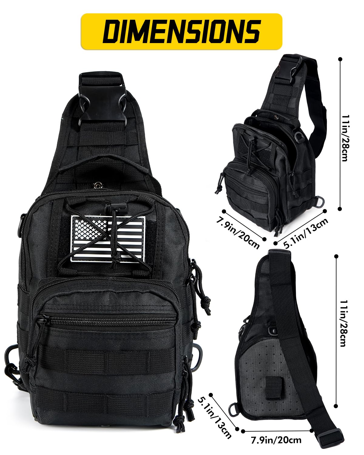 Tactical Sling Bag for Men - Military Crossbody Chest Pack - Durable EDC Shoulder Backpack for Hunting, Hiking, Fishing, Camping & Outdoor Adventures - Perfect for Travel, Cycling & Range Gear (Black)