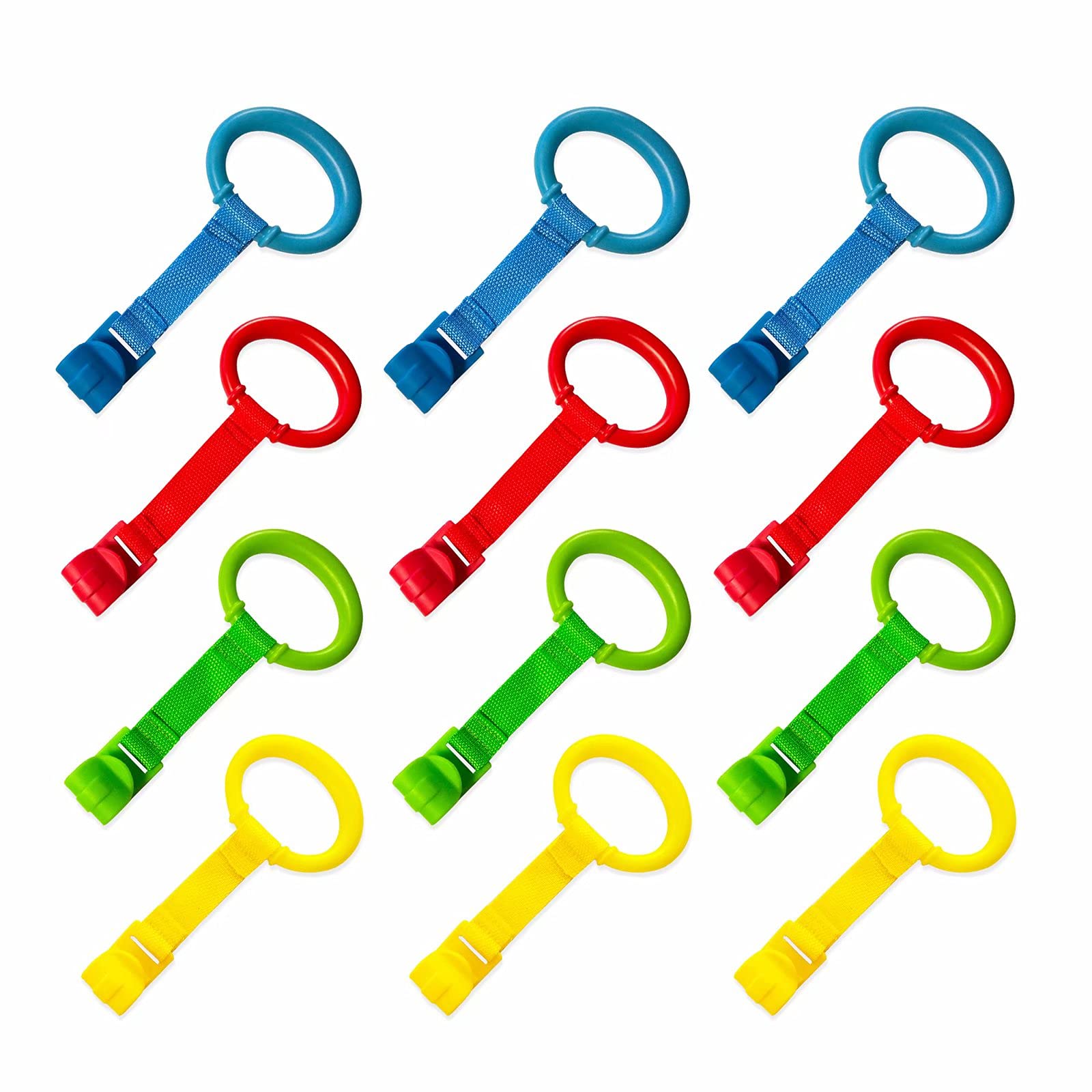 12-Piece Baby Crib Pull Rings Set - 4 Color Safe Stand Up Rings for Infants & Toddlers - Walking Assistant & Crib Safety Accessories - Perfect for Nursery, Daycare & Early Childhood Development
