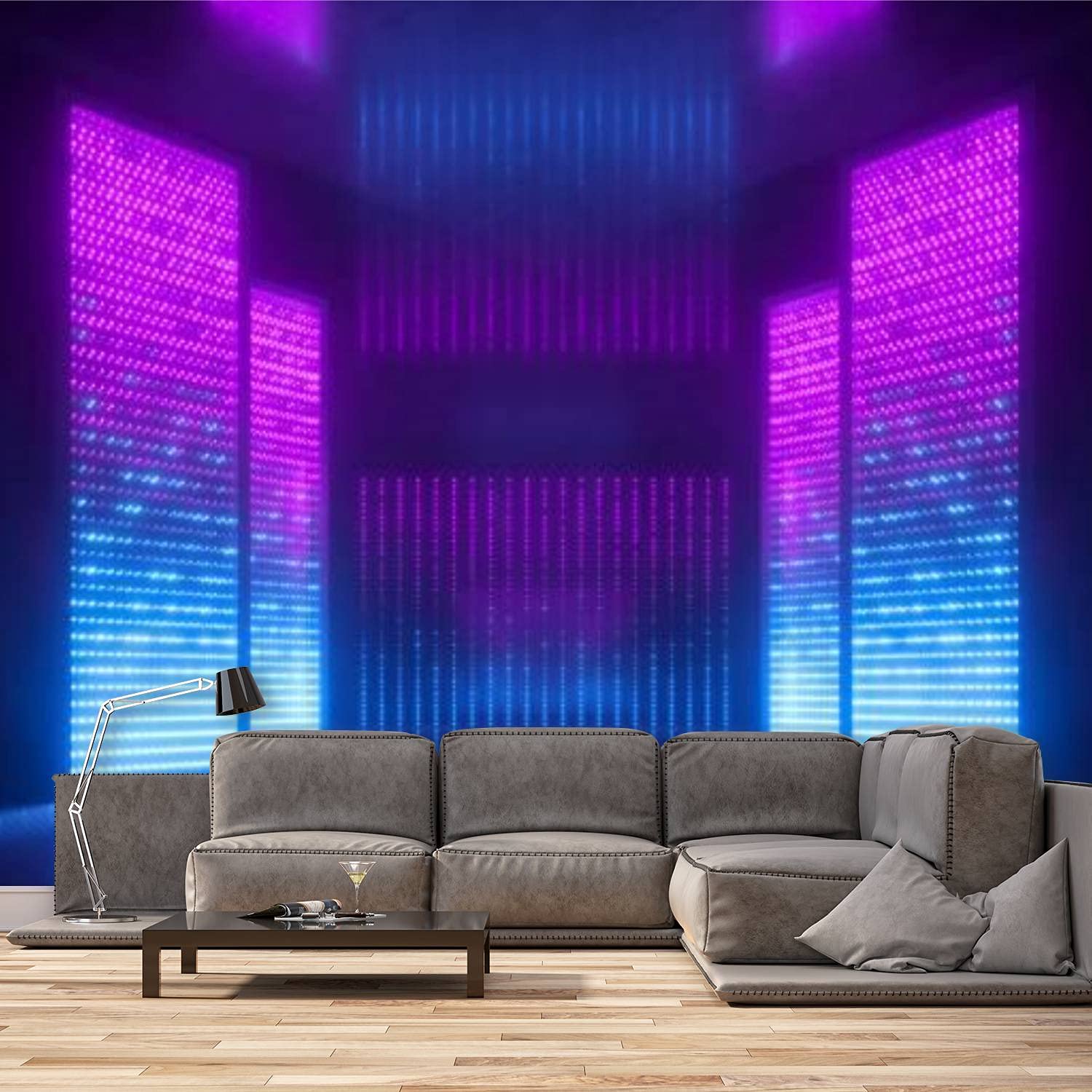 3D Abstract Neon Light Wallpaper - Blue Pink Violet Self-Adhesive Peel & Stick Mural for Bedroom & Living Room Decor | 100x144 Inch Multicolor Canvas Wall Art | Perfect for Night Club, Home Theater & Modern Interior Design