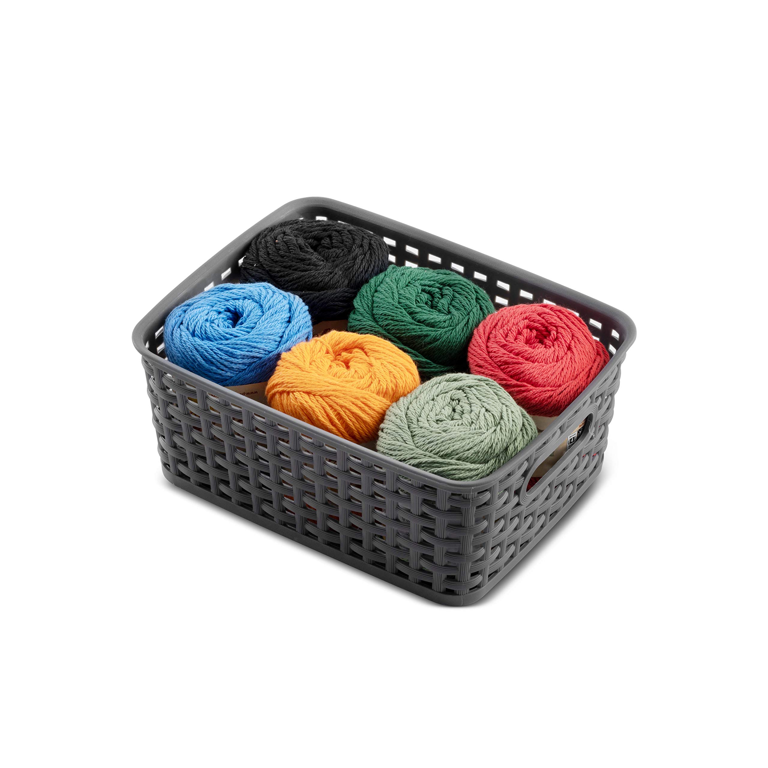 6-Pack Plastic Storage Baskets - Small Pantry Organizer with Handles for Kitchen, Bathroom & Bedroom | Space-Saving Home Organization Solution for Cabinets, Countertops & Shelves | Durable Stackable Bins for Easy Storage