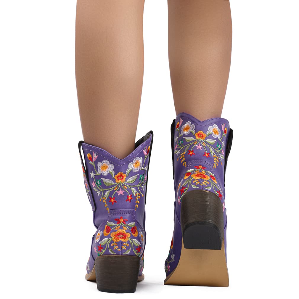 SO SIMPOK Women's Classic Cowgirl Boots - Retro Western Ankle Boots with Embroidered Design for Country Style | Perfect for Rodeo, Line Dancing & Western Fashion Outfits