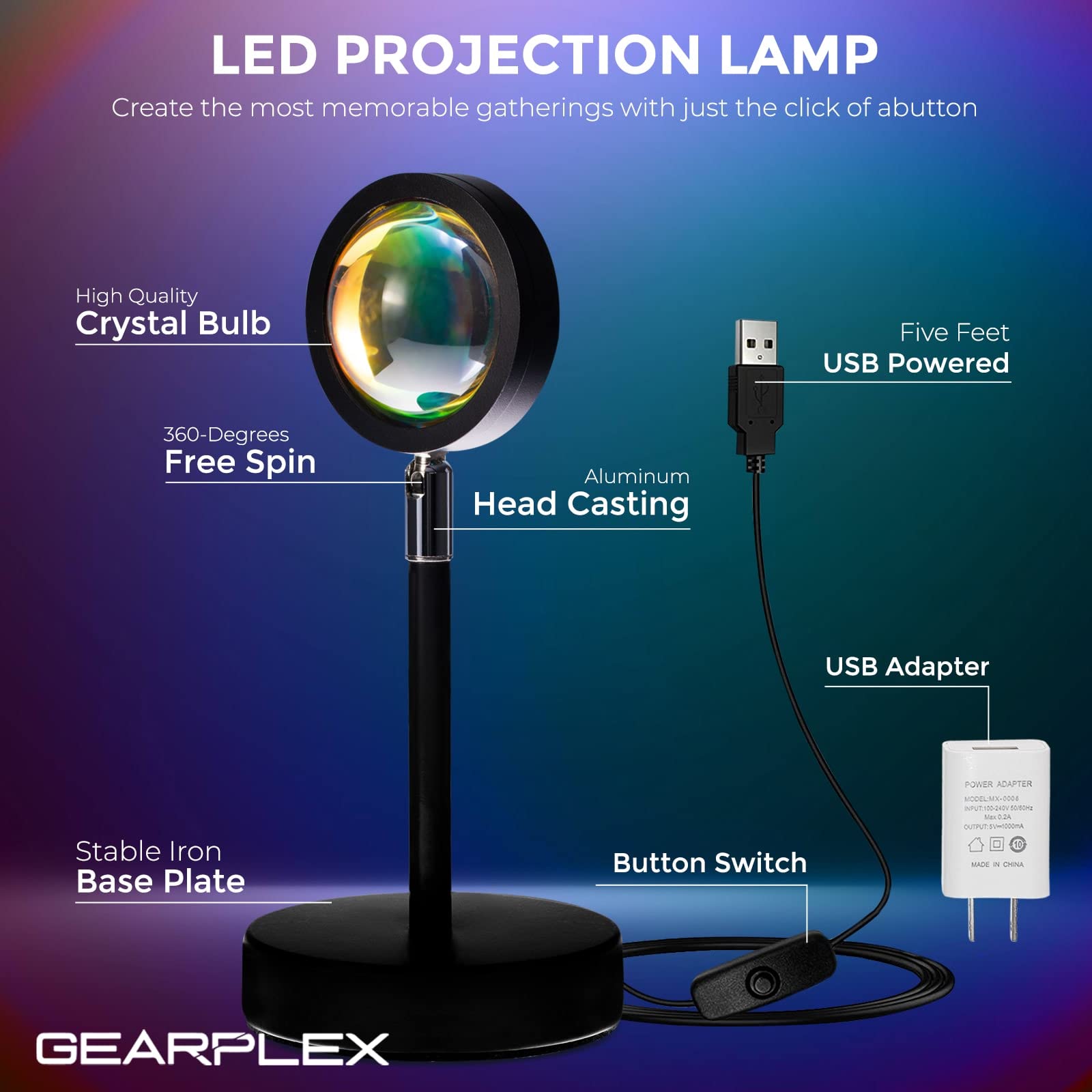 180-Degree Rotating Rainbow LED Projector Lamp - Romantic UFO Night Light for Bedroom, Living Room & Home Décor | Perfect for Photography, Selfies, Christmas Parties & Ambient Lighting