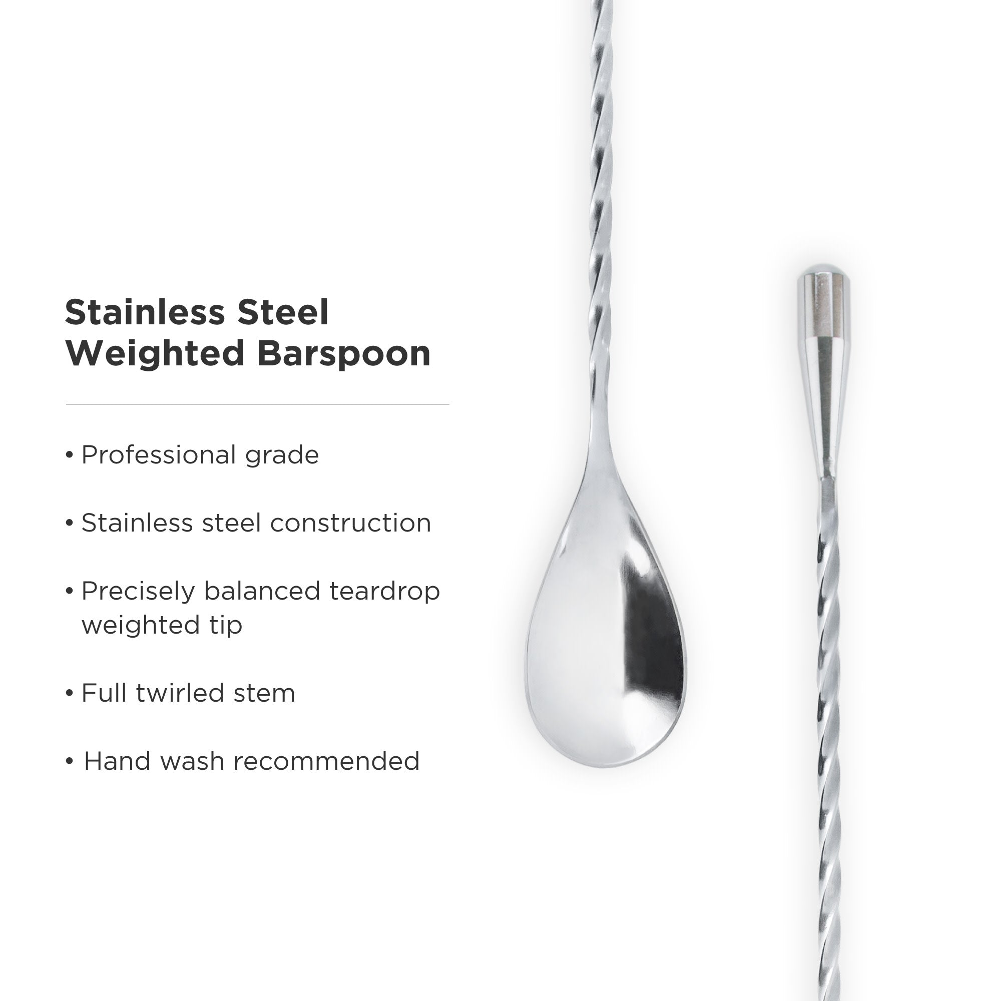 Premium Harrison Weighted Bar Spoon - 12 Inch Stainless Steel Mixing Tool for Cocktails, Bartending & Home Bars - Perfect for Stirring, Layering & Crafting Drinks