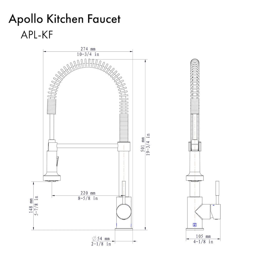 ZLINE Apollo Pull Down Spring Single Handle Kitchen Faucet in Polished Gold - High Arc Spout, 360° Swivel, Easy Installation for Modern Farmhouse & Luxury Kitchens (APL KF PG)