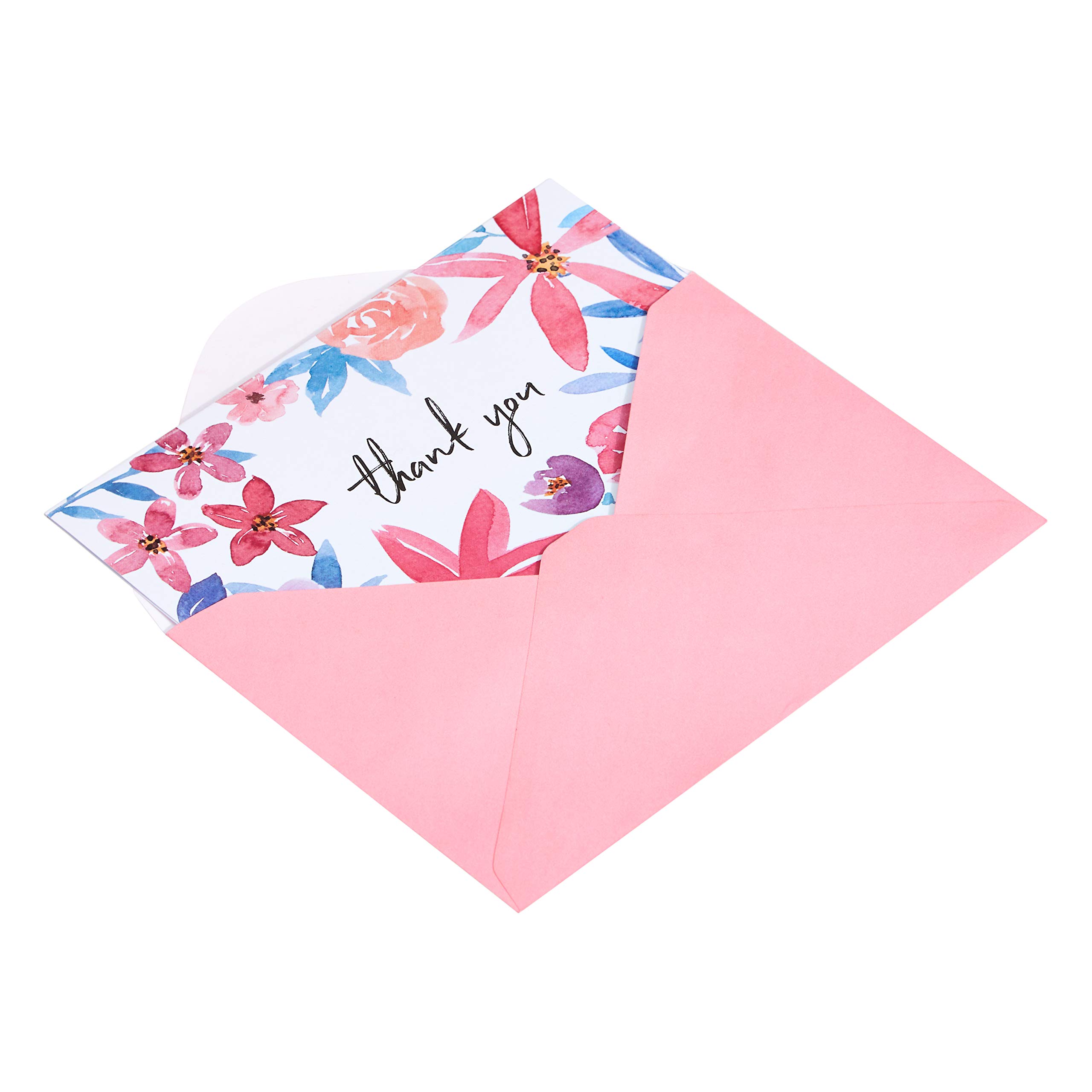 Amazon Basics Thank You Cards and Envelopes Set - 48 Count Floral Design Greeting Cards with Matching Envelopes - Perfect for Weddings, Birthdays, Appreciation Gifts & Special Occasions