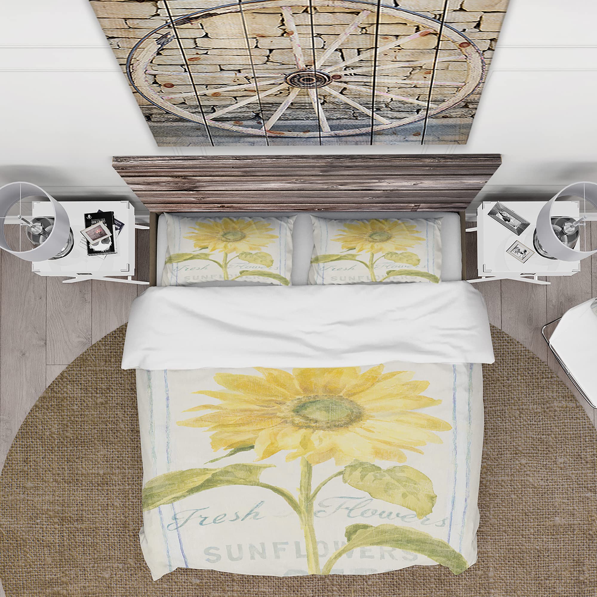 DesignQ Floursack Florals II Farmhouse Duvet Cover Set - King Size Yellow Floral Bedding (3-Piece) | All-Season Comfort for Rustic & Modern Bedrooms