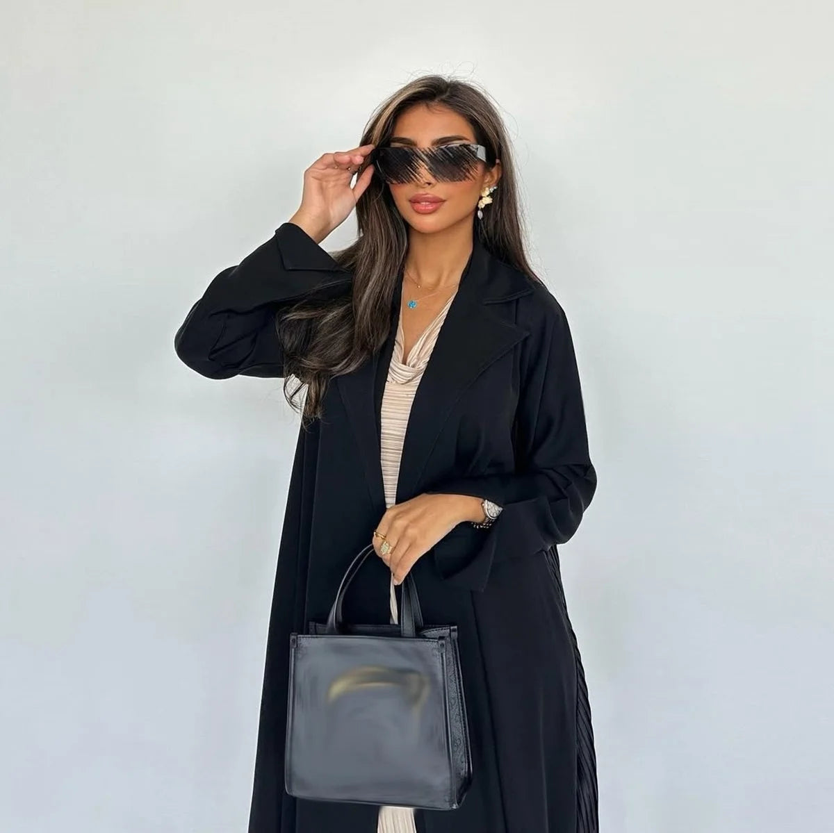 Urgarment Pleated Cardigan Open Abaya Dress #25205 - Stylish Muslim Women's Outerwear for Prayer, Modest Fashion & Special Occasions