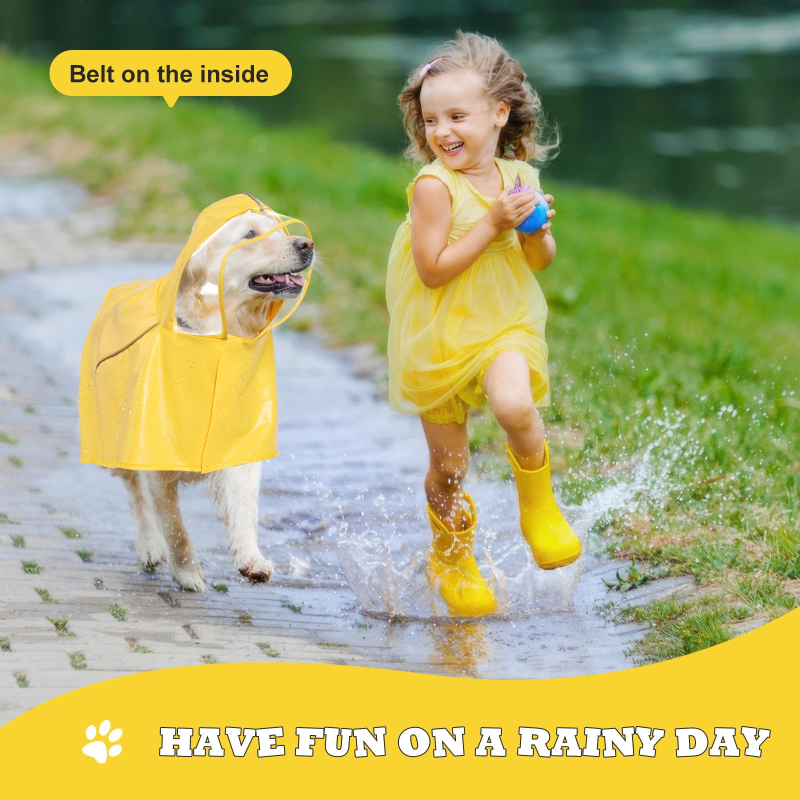 Waterproof Dog Raincoat for Large Medium Small Dogs - Adjustable Dog Rain Jacket with Clear Hood & Reflective Strips | Magic Tape Closure | Yellow 3XL | Perfect for Outdoor Walks, Hiking & Rainy Day Adventures