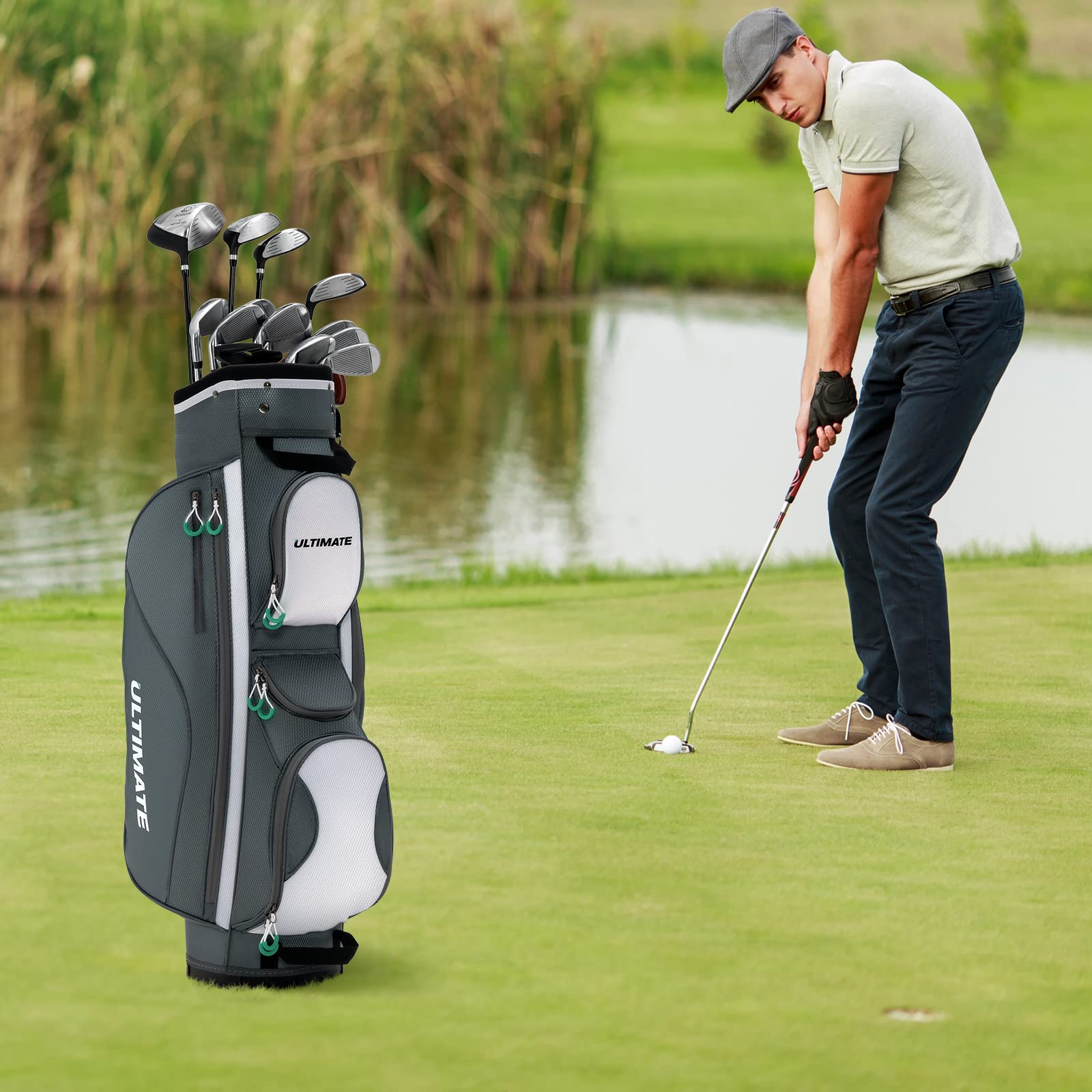 **Tangkula 14-Way Golf Cart Bag - Lightweight Stand Bag with Shoulder Strap, 7 Zippered Pockets, Cooler Bag & Valuables Pocket - Waterproof Rain Hood & Dust Cover - Perfect for Golf Courses & Travel**