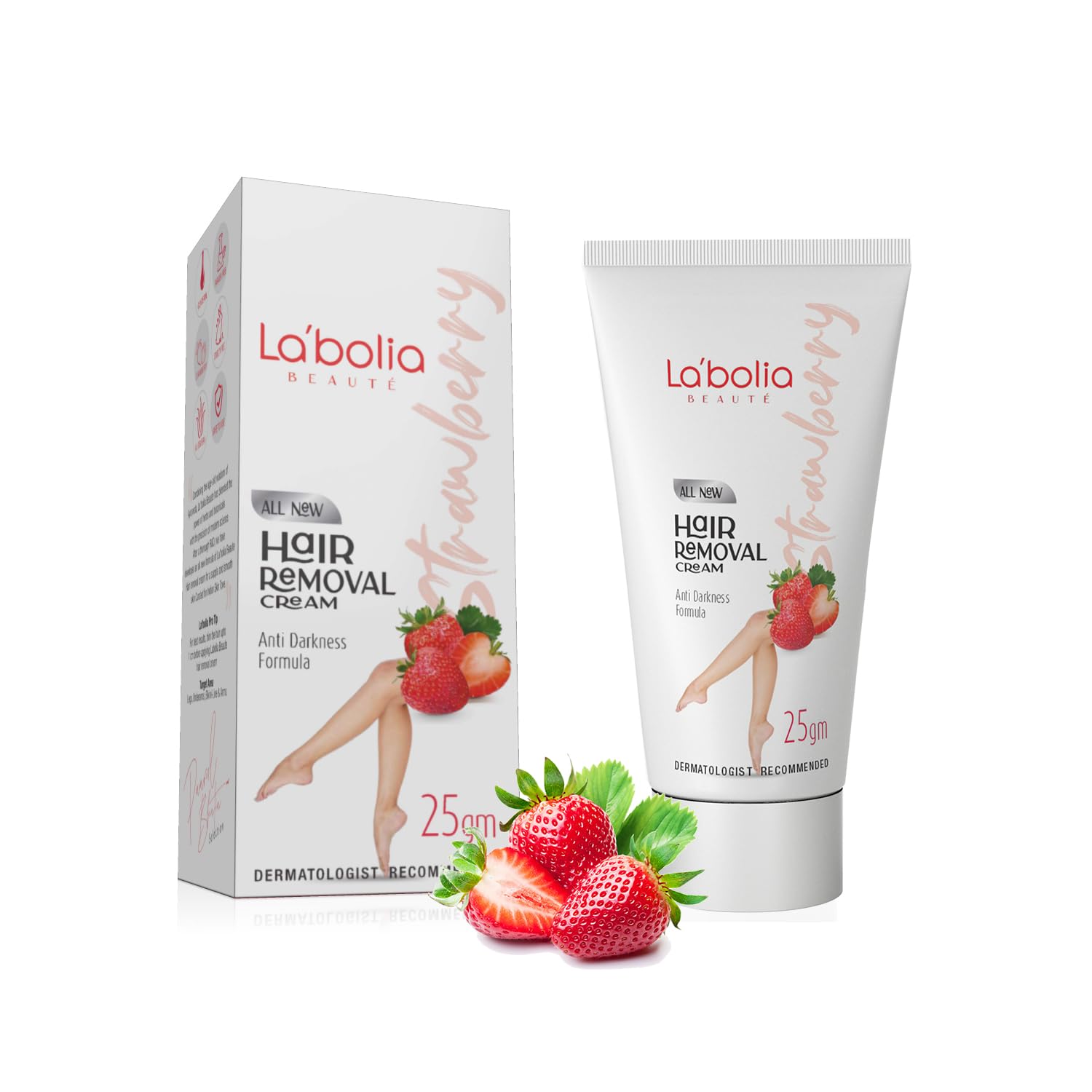 Labolia Beaute Strawberry Hair Removal Cream for Women - Anti Darkness Formula, 25g (Pack of 5) | Sensitive Skin Safe, Body, Legs, Underarms, Arms & Bikini Line | Painless Hair Remover for Smooth Skin at Home or Salon