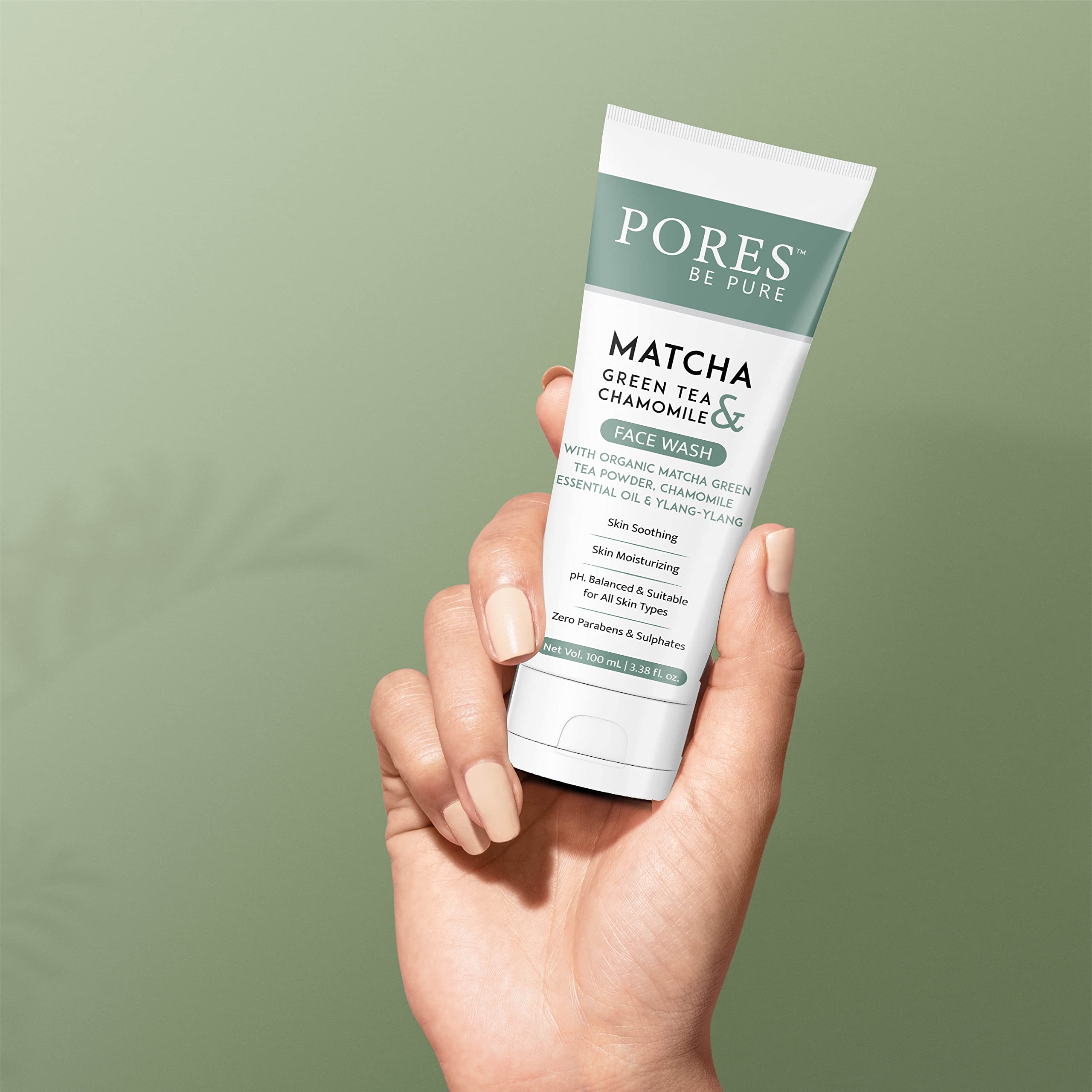 PORES Be Pure Green Tea Pore Cleansing Face Wash for Oily Skin with Vitamin C - Oil Control & Exfoliating Formula | Gentle Non-Drying Vegan Cleanser for Women & Men | 100ml | Perfect for Daily Skincare Routine & Acne-Prone Skin