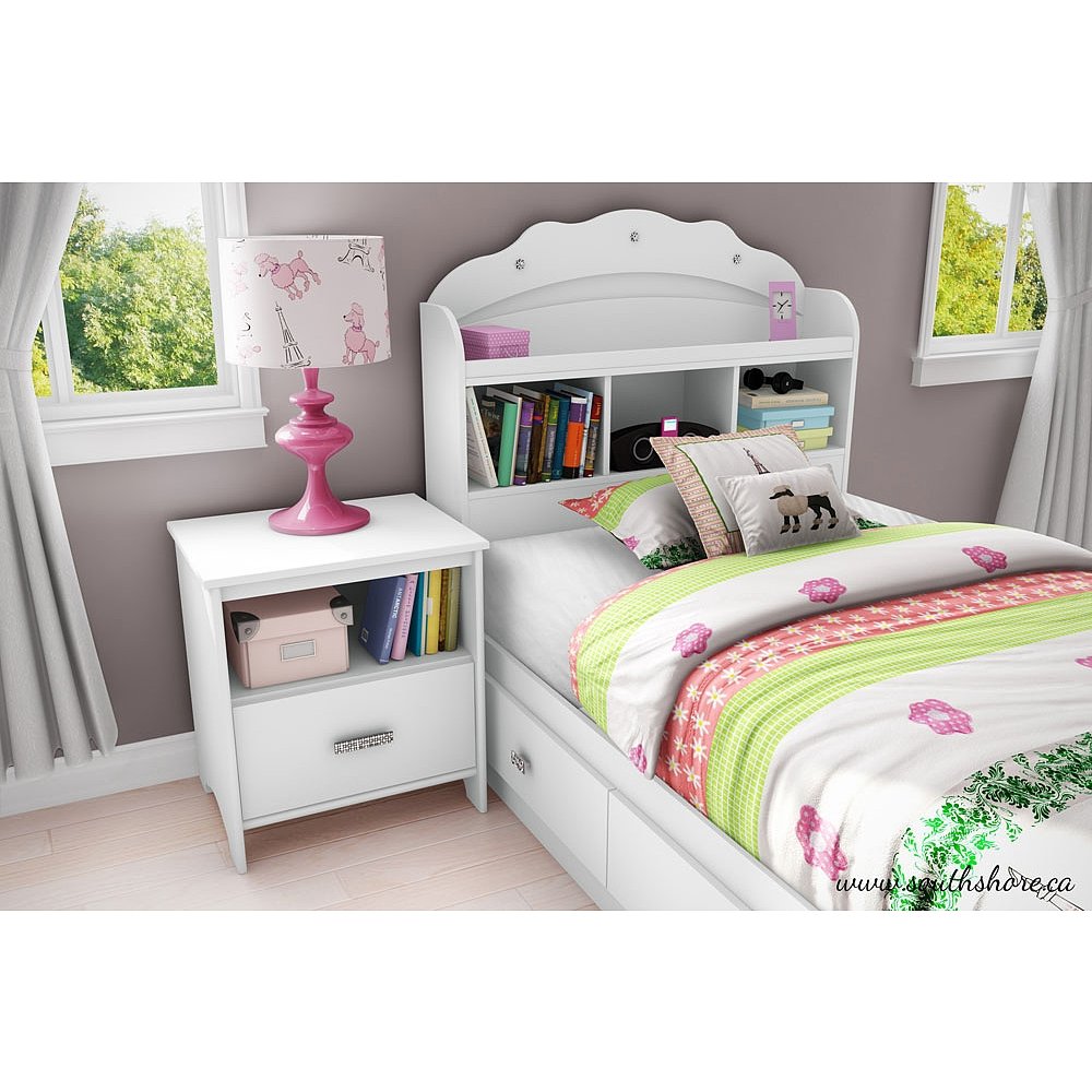 South Shore Tiara Bookcase Headboard - Twin Size, White Wooden Bookshelf Bed Frame - Perfect for Kids' Bedrooms, Dorm Rooms & Small Spaces