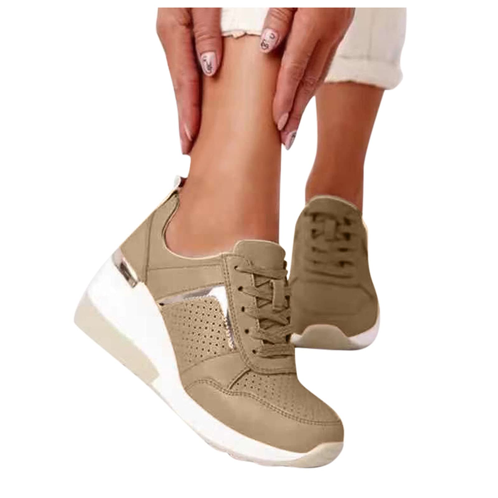 NarZhou Women's Slip-On Sneakers - Fashion Lace-Up Walking & Running Shoes - Comfortable Flat Platform Sports Shoes for Casual Wear, Gym & Outdoor Activities