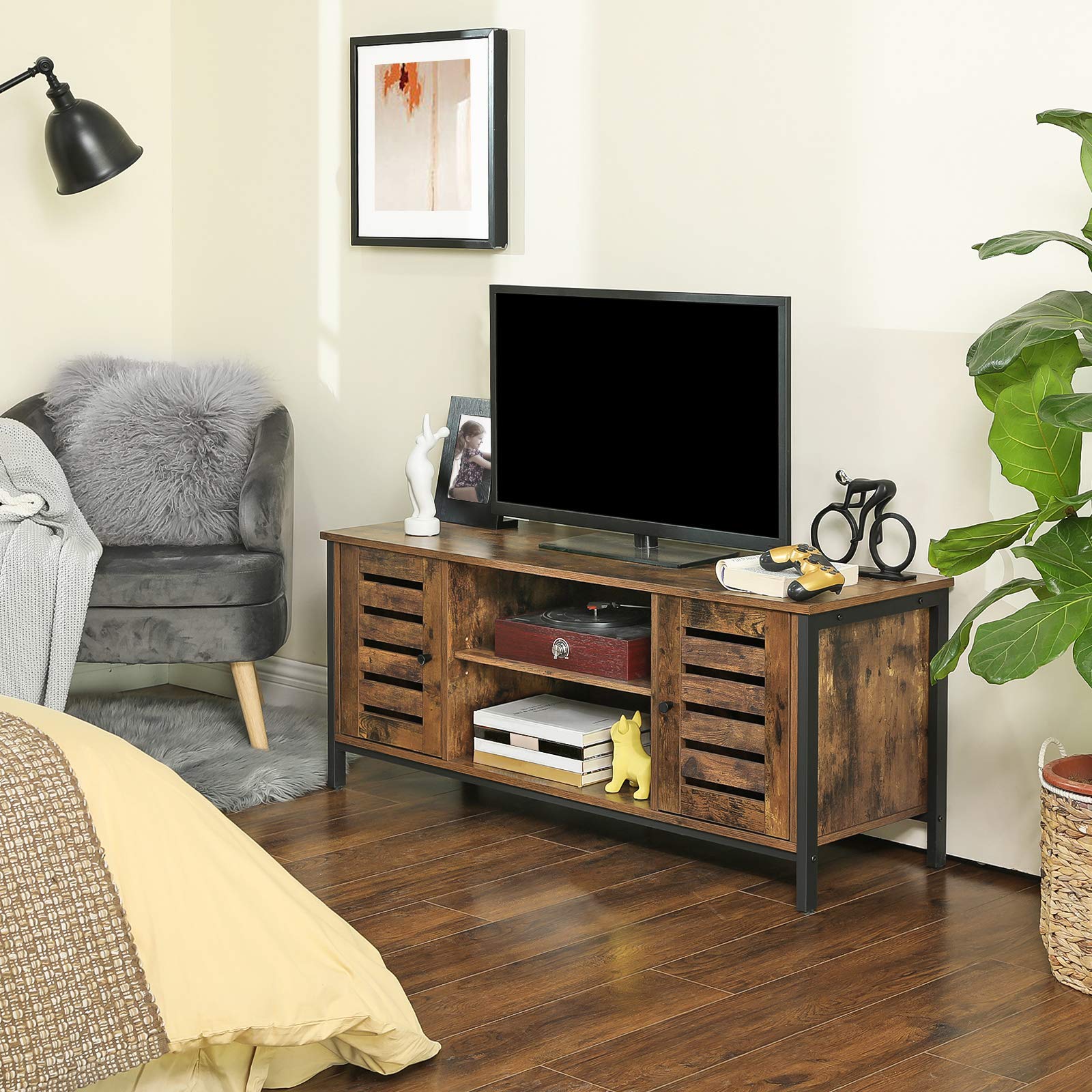 Vintage Retro TV Entertainment Console Center - Media Game Storage Stand for Living Room & Bedroom | Perfect for Organizing Electronics, DVDs, and Gaming Accessories