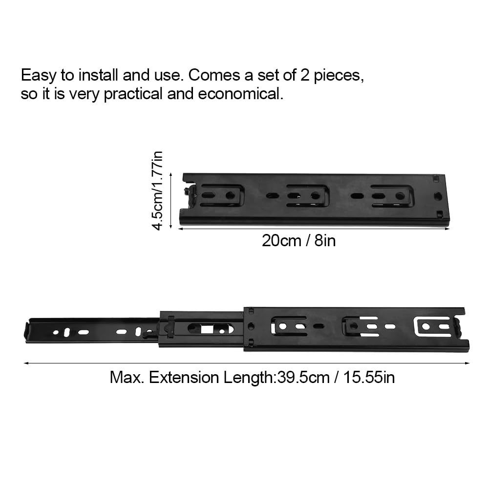 2PCS Full Extension Drawer Slides 8 Inch, Heavy Duty Side Mount Cabinet Slides for Kitchen Cabinets, Dressers, Office Furniture - Smooth Gliding Ball Bearing Drawer Rails for Easy Access Storage Solutions