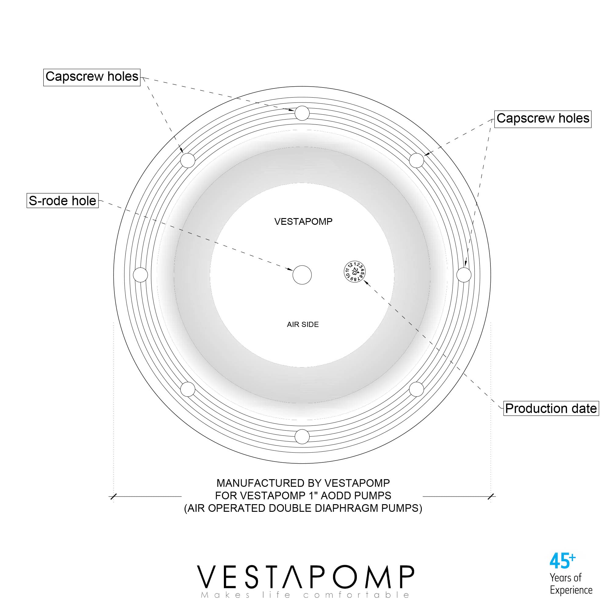 Vestapomp Air Operated Double Diaphragm Pump Replacement Parts - Santoprene Diaphragm Set of 2 for 1