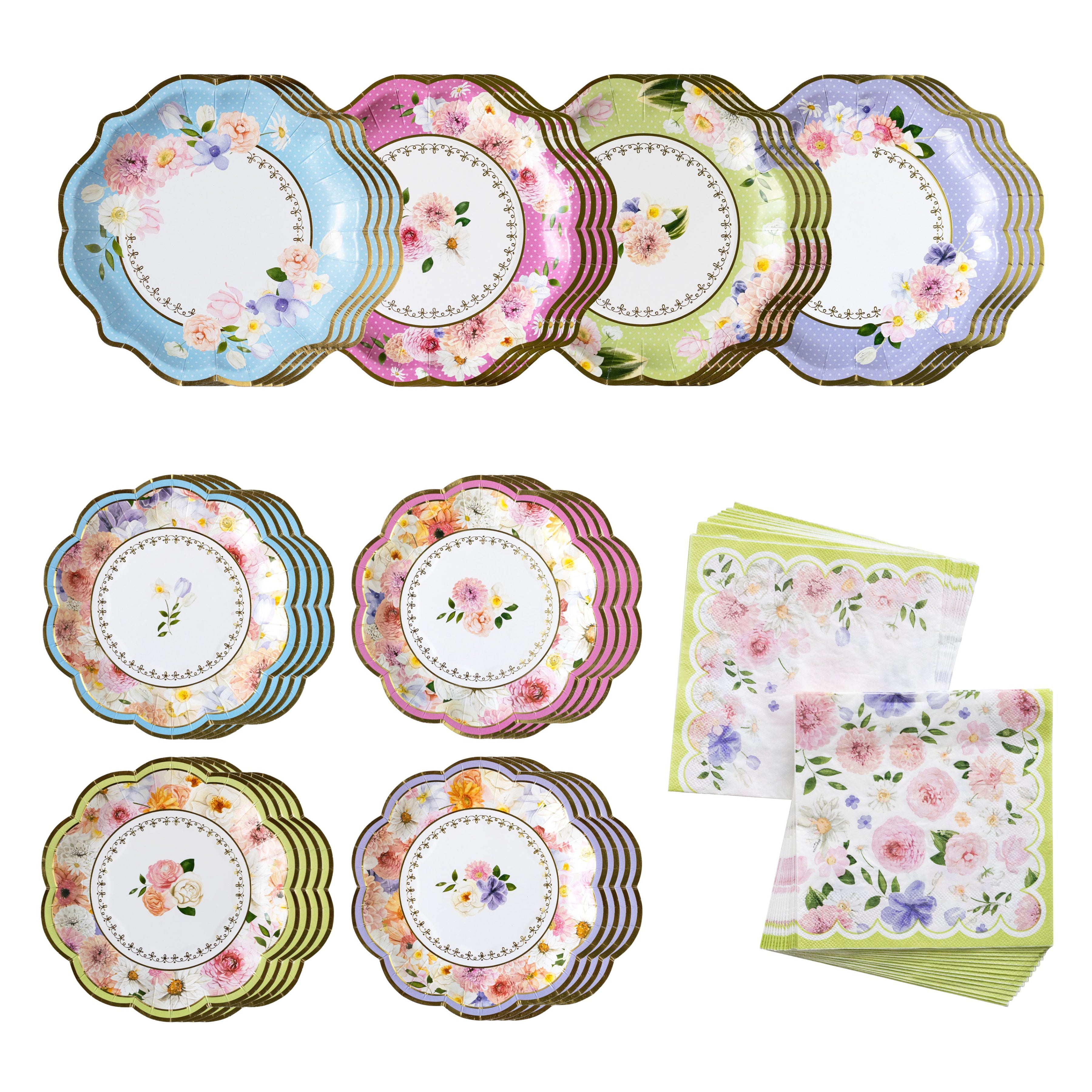 62-Piece Tea Party Tableware Set for 16 Guests - Elegant Disposable Plates, Cups & Cutlery for Afternoon Tea, Bridal Showers & Birthday Celebrations