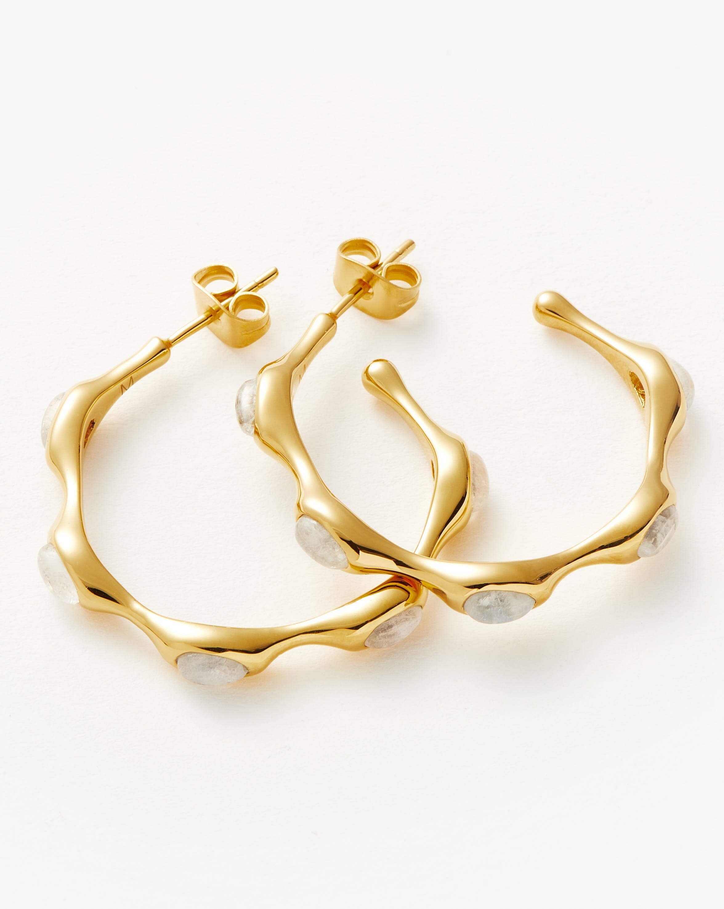 Magma Gemstone Medium Hoop Earrings - 18k Recycled Gold Plated Sterling Silver | Boho Chic Jewelry for Women | Perfect for Everyday Wear, Date Nights & Special Occasions
