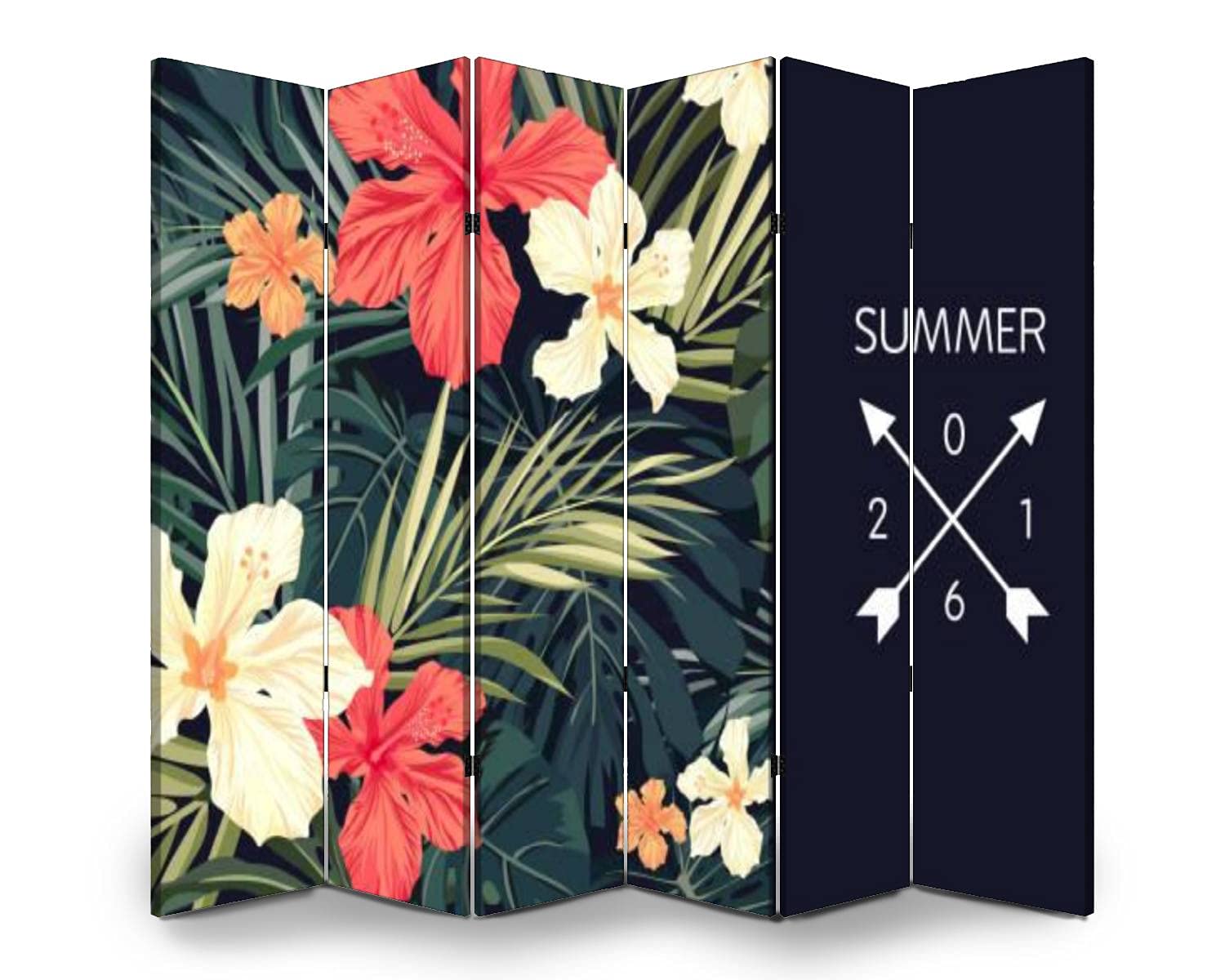 6-Panel Folding Room Divider Screen - Tropical Hawaiian Palm Leaf Design for Indoor/Outdoor Privacy - Freestanding Partition for Home, Office, Patio & Event Spaces