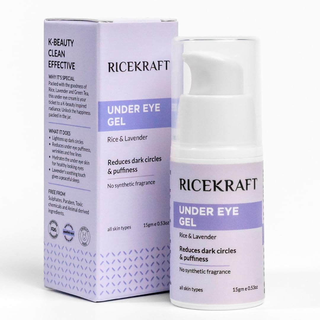 RiceKraft Under Eye Cream for Dark Circles & Wrinkles - Anti-Aging Eye Treatment with Rice Extract, Lavender & Green Tea - Puffiness Reduction - Cruelty-Free, Paraben-Free, Fragrance-Free - 15g - Perfect for Morning/Night Skincare Routine & Travel