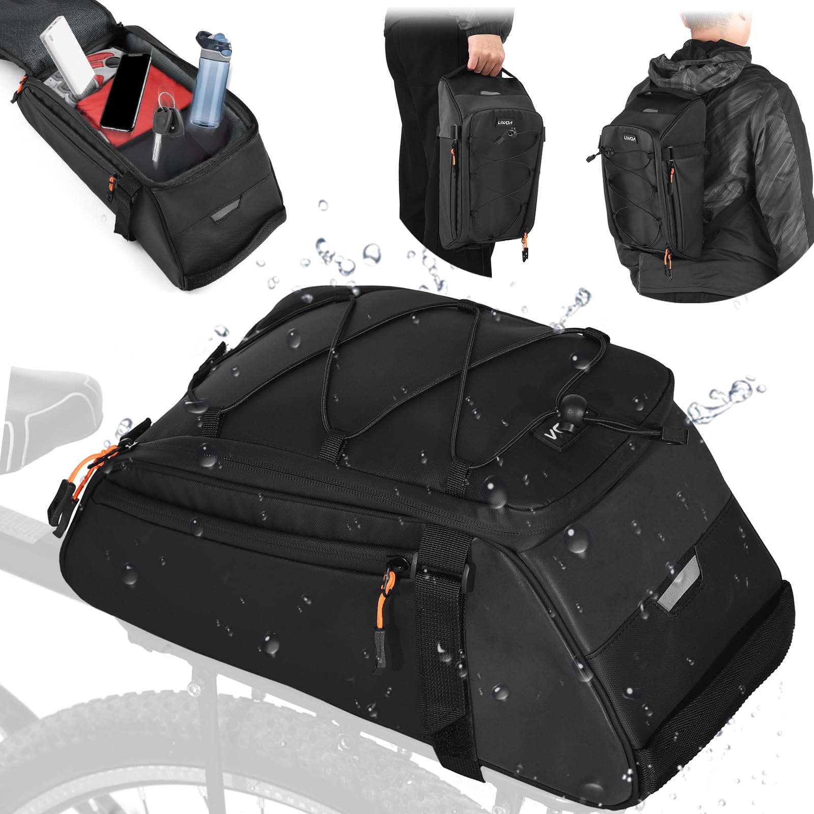 Lixada 10L Waterproof Reflective Bicycle Rear Rack Bag - 4-in-1 Bike Saddle Bag with Shoulder Strap | Lightweight Cycling Panniers for Commuting, Travel & Outdoor Adventures | Perfect for Road Bikes, Mountain Bikes & Daily Use