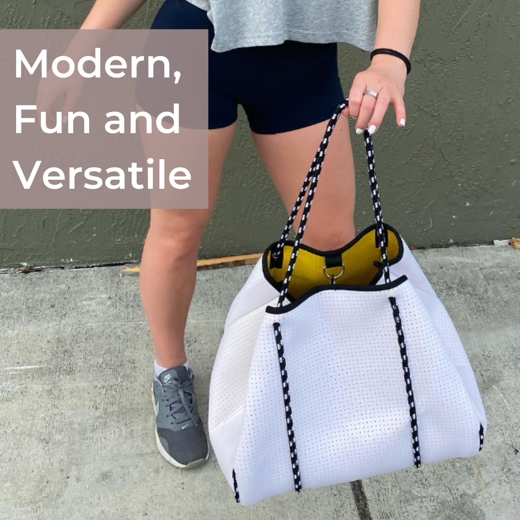 Stylish Large Neoprene Tote Bag for Women - Water-Resistant Designer Handbag with Multiple Pockets & Zipper Pouch - Perfect for Work, Travel, Beach Days & Gym Essentials