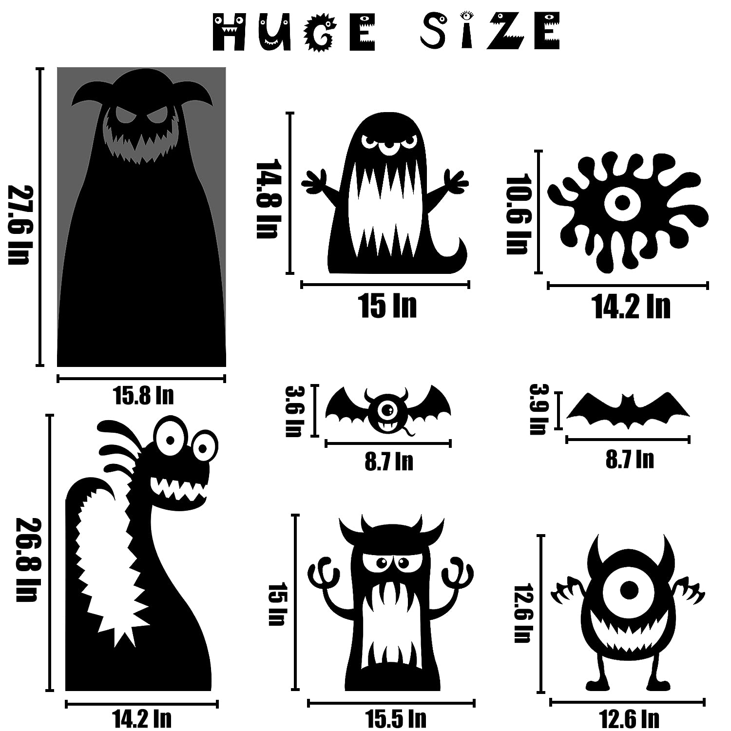 STEFORD 11-Piece Halloween Window Clings - Giant Monster Window Decals & Stickers for Halloween Party Decorations | Spooky Home, Office & Classroom Decor