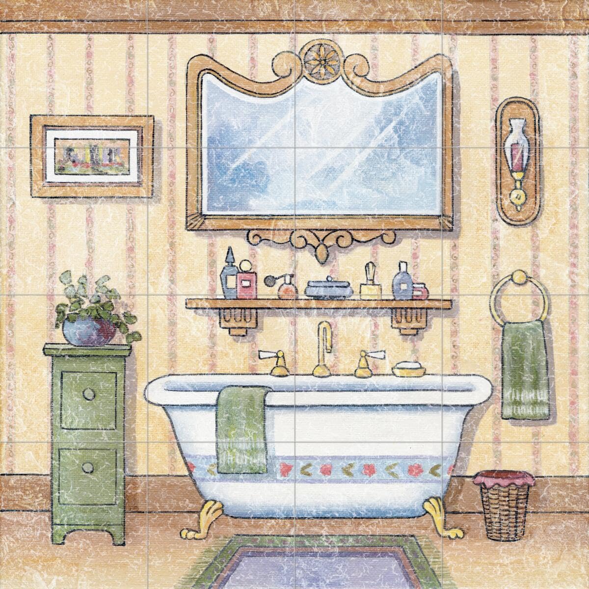Vintage Ceramic Backsplash Tile Mural for Bathroom, Kitchen & Shower - John Zaccheo Design - Waterproof & Easy to Clean - Perfect for Farmhouse, Retro & Coastal Home Decor