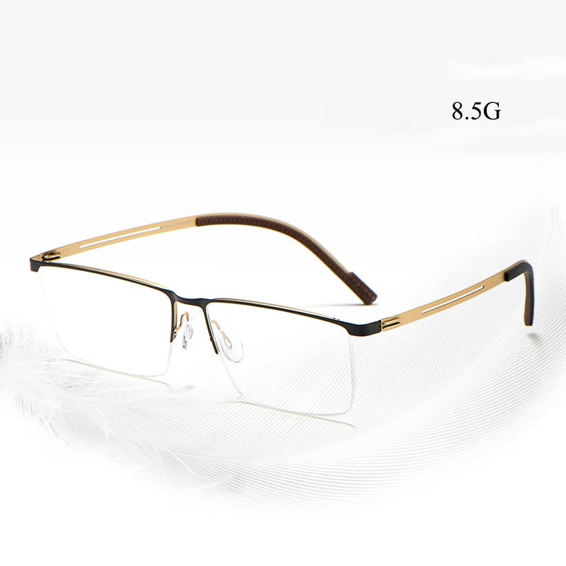 Bclear Men's Semi-Rimless Square Titanium Eyeglasses Frame 0129 - Lightweight Durable Glasses for Work, Reading & Fashion