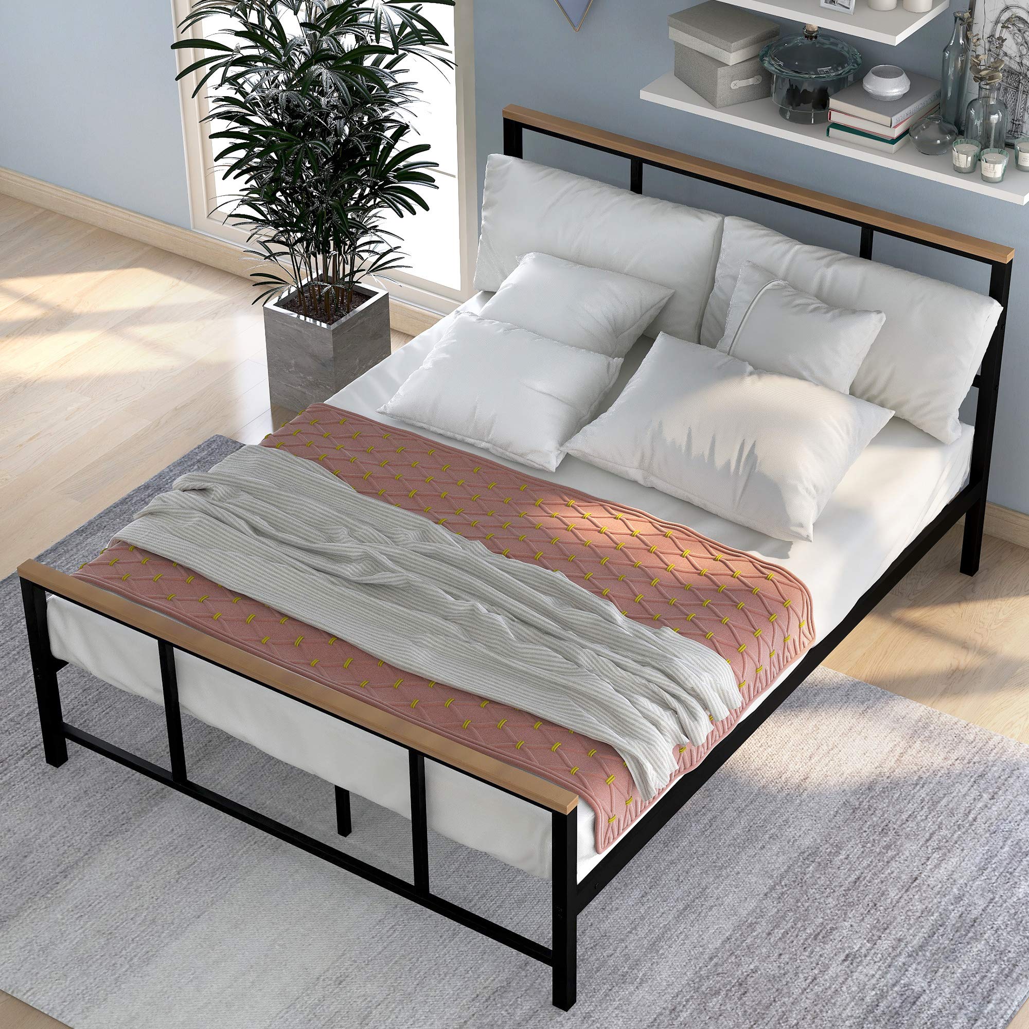 Queen Size Metal Platform Bed Frame - Heavy Duty Full Size Bed Frame with Strong Slat Support, No Box Spring Needed - Perfect for Modern Bedrooms, Guest Rooms & Dormitories (Twin)
