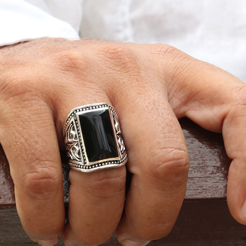 VY JEWELRY 925 Sterling Silver Onyx or Shell Men's Ring for Wedding, Engagement & Fashion - Handmade in Thailand - Durable & Hypoallergenic Jewelry Gift for Him