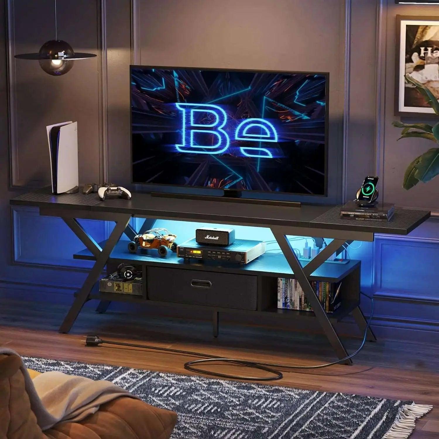 Bestier LED Gaming TV Stand for 65/70/75 inch TVs with Power Outlets & USB Ports - Modern Entertainment Center for Living Room, Bedroom & Game Room