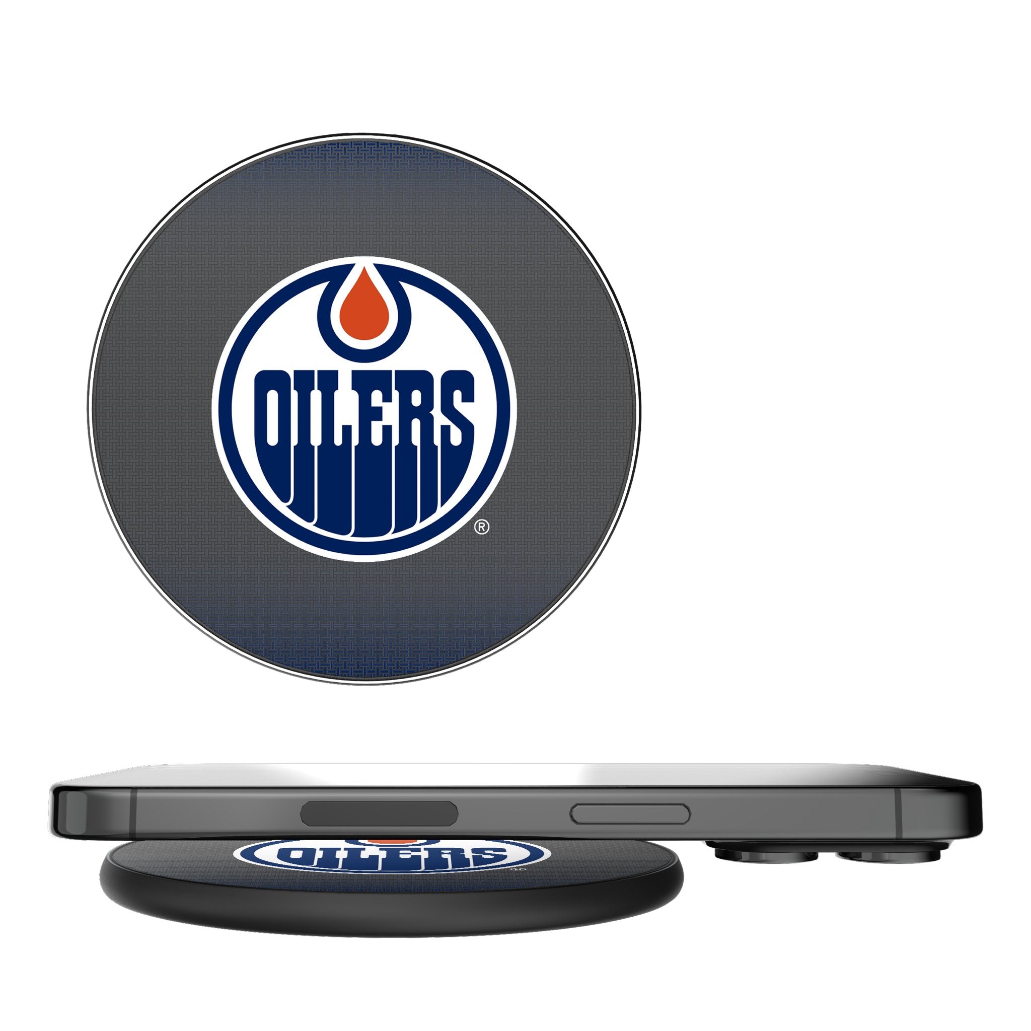 Edmonton Oilers Linen 15W Fast Wireless Charger - Qi-Certified Phone Charging Pad for iPhone, Samsung, Android - Perfect for Home, Office & Car Use