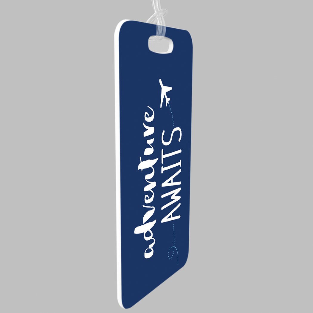 Custom Personalized Adventure Awaits Luggage Tag - Large Navy Blue Travel Bag Tag with ID Info Space | Perfect for Suitcases, Backpacks & Carry-Ons During Air Travel & Vacations