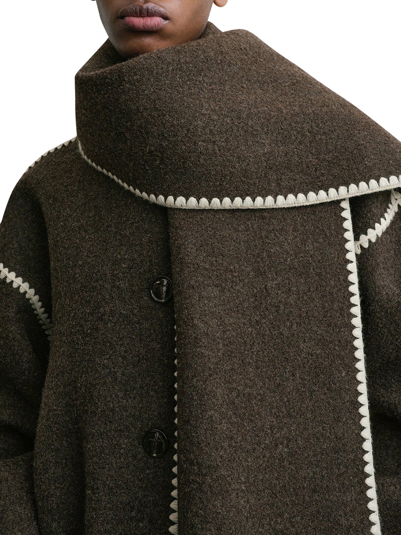 Embroidered Scarf Jacket for Women - Chocolate Melange Color - Cozy Winter Fashion Outerwear for Casual Outings & Office Wear