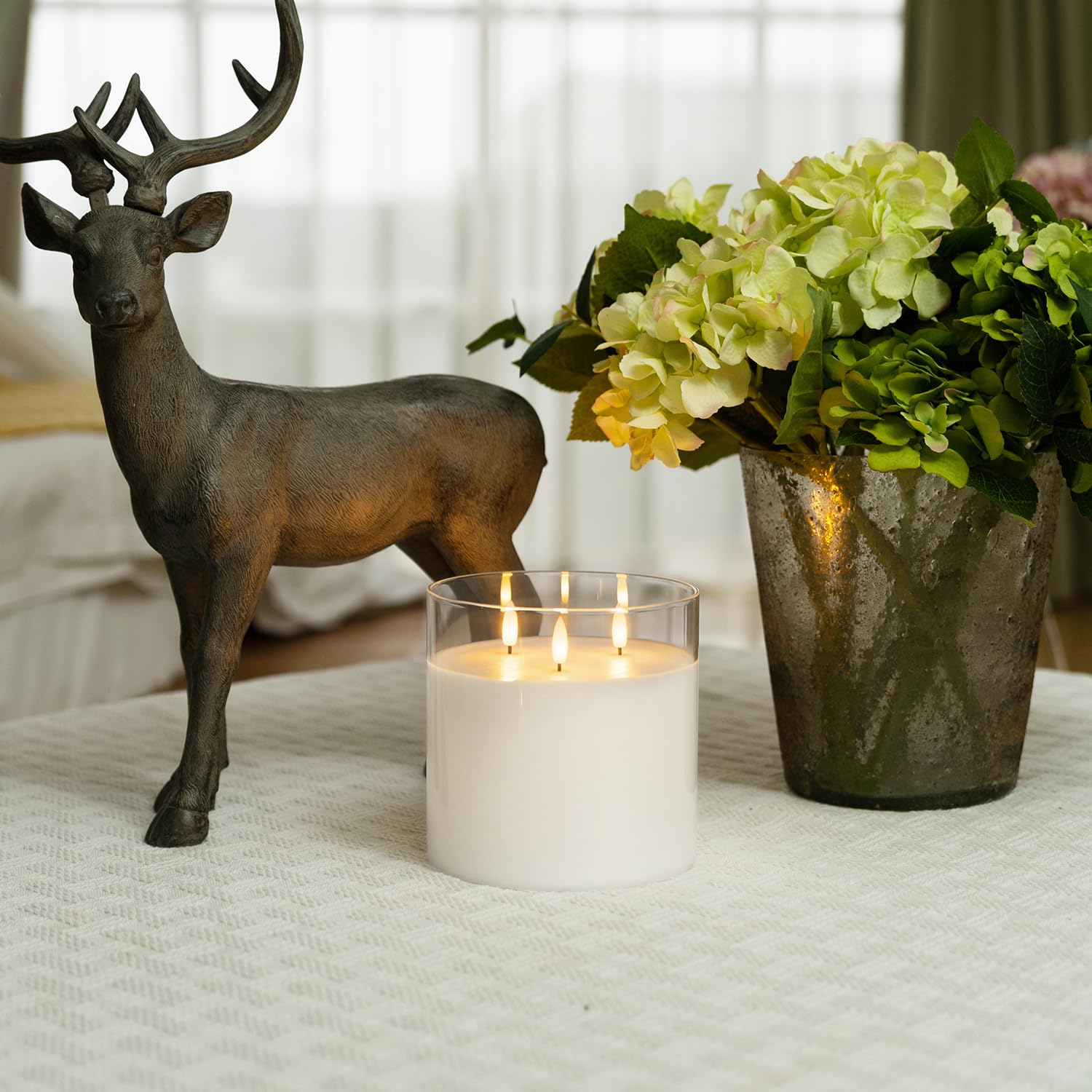 Homemory 6X6'' Extra Large Flameless LED Candle - 3-Wick Battery Operated Pillar Candle with Remote & Timer - Real Wax Glass Candle in Pure White - Perfect for Weddings, Home Decor & Relaxation