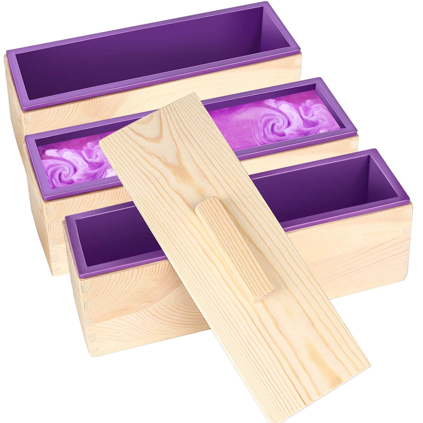 ZOENHOU 3PCS 42oz Flexible Rectangular Silicone Soap Molds Kit with Wood Box - DIY Soap Making Supplies for Handmade Soap, Bath Bombs & Candles - Perfect for Home Crafting, Gifts & Small Business