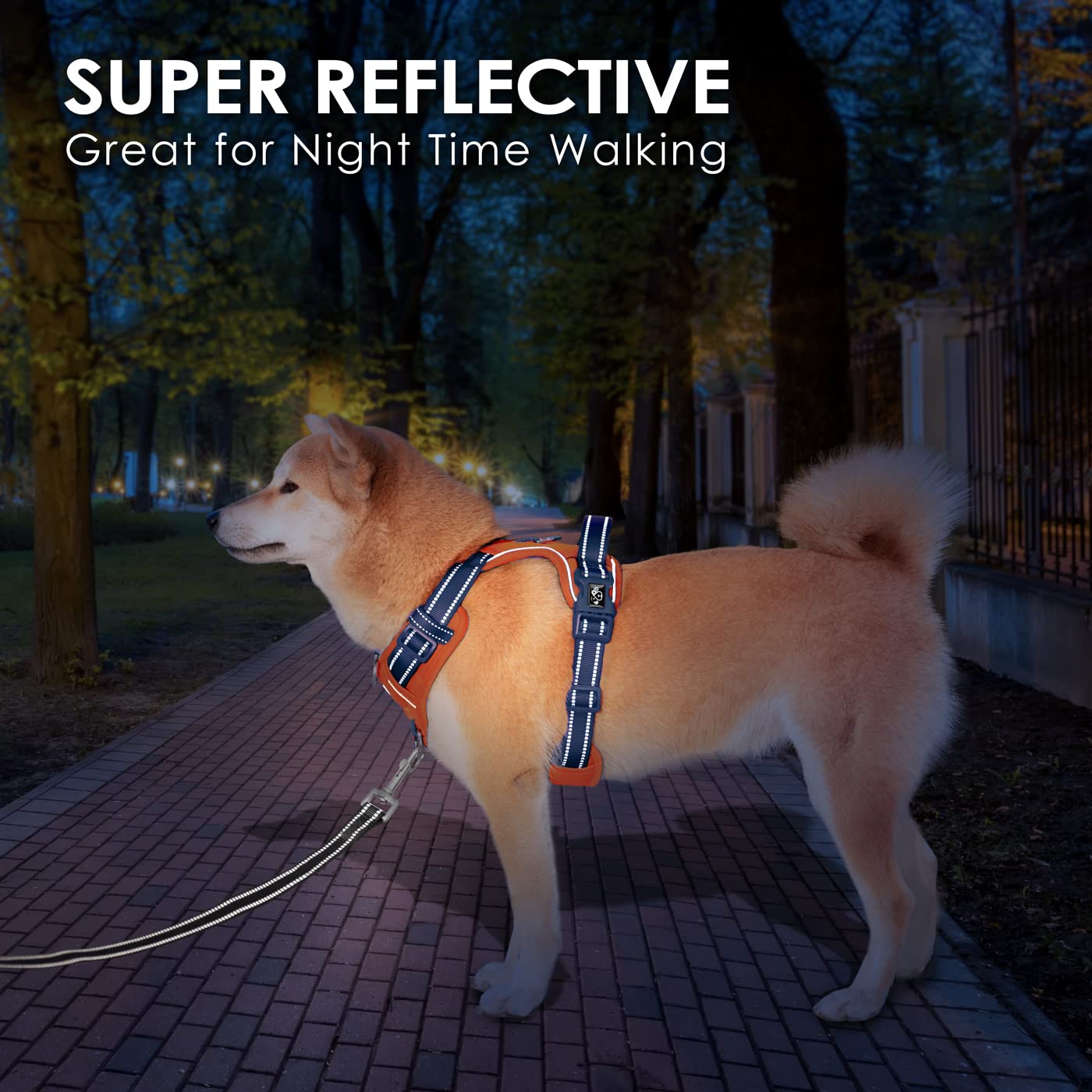 PHOEPET No Pull Reflective Adjustable Dog Harness with Soft Training Handle - Breathable Vest for Small Medium Large Dogs (Orange/Blue, Medium) | Perfect for Walking, Running & Outdoor Adventures